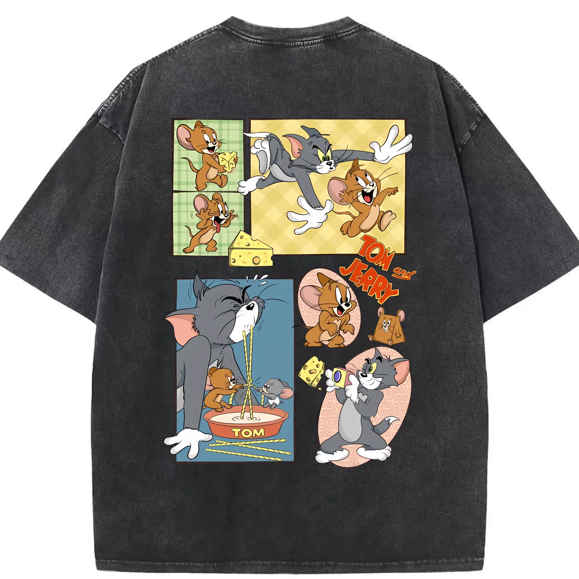 トムとジェリー グッズ トム - 綿100％ ヴィンテージ風 半袖Tシャツ ・ 背面プリント ・ 柔らか肌触り ・ 通気性 快適 ・ スポーツ カジュアル 外出用