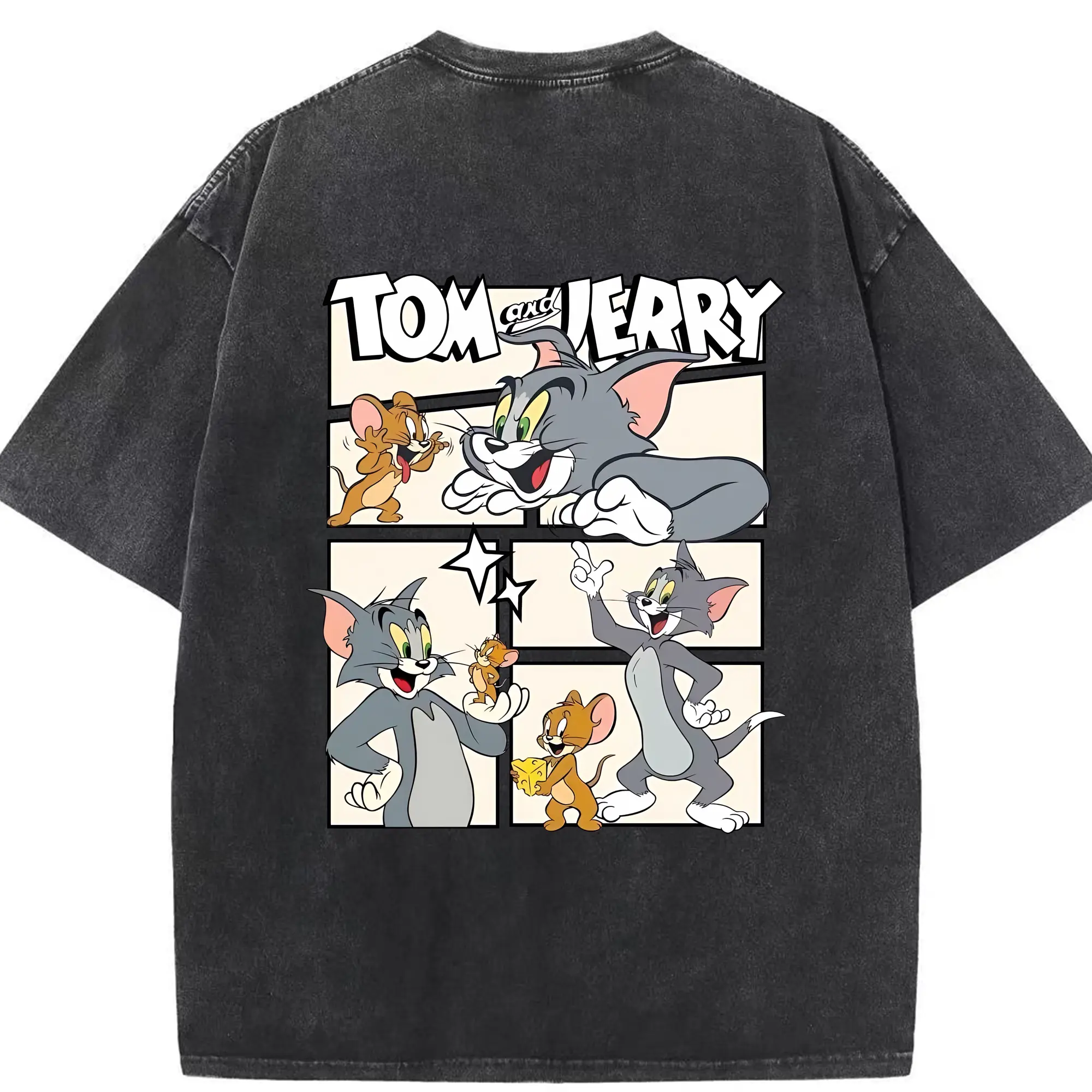 トムとジェリー グッズ トム - 綿100％ ヴィンテージ風 半袖Tシャツ ・ 背面プリント ・ 柔らか肌触り ・ 通気性 快適 ・ スポーツ カジュアル 外出用