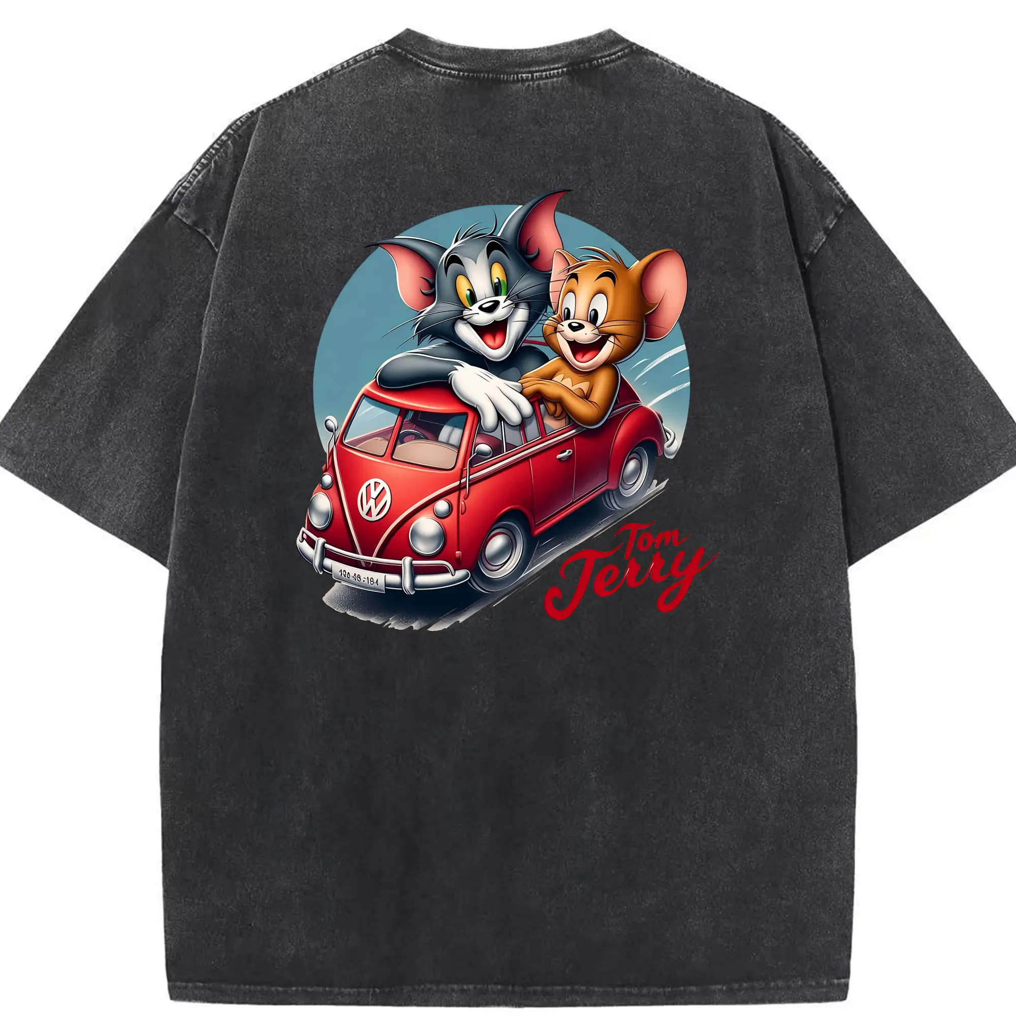 トムとジェリー グッズ トム - 綿100％ ヴィンテージ風 半袖Tシャツ ・ 背面プリント ・ 柔らか肌触り ・ 通気性 快適 ・ スポーツ カジュアル 外出用