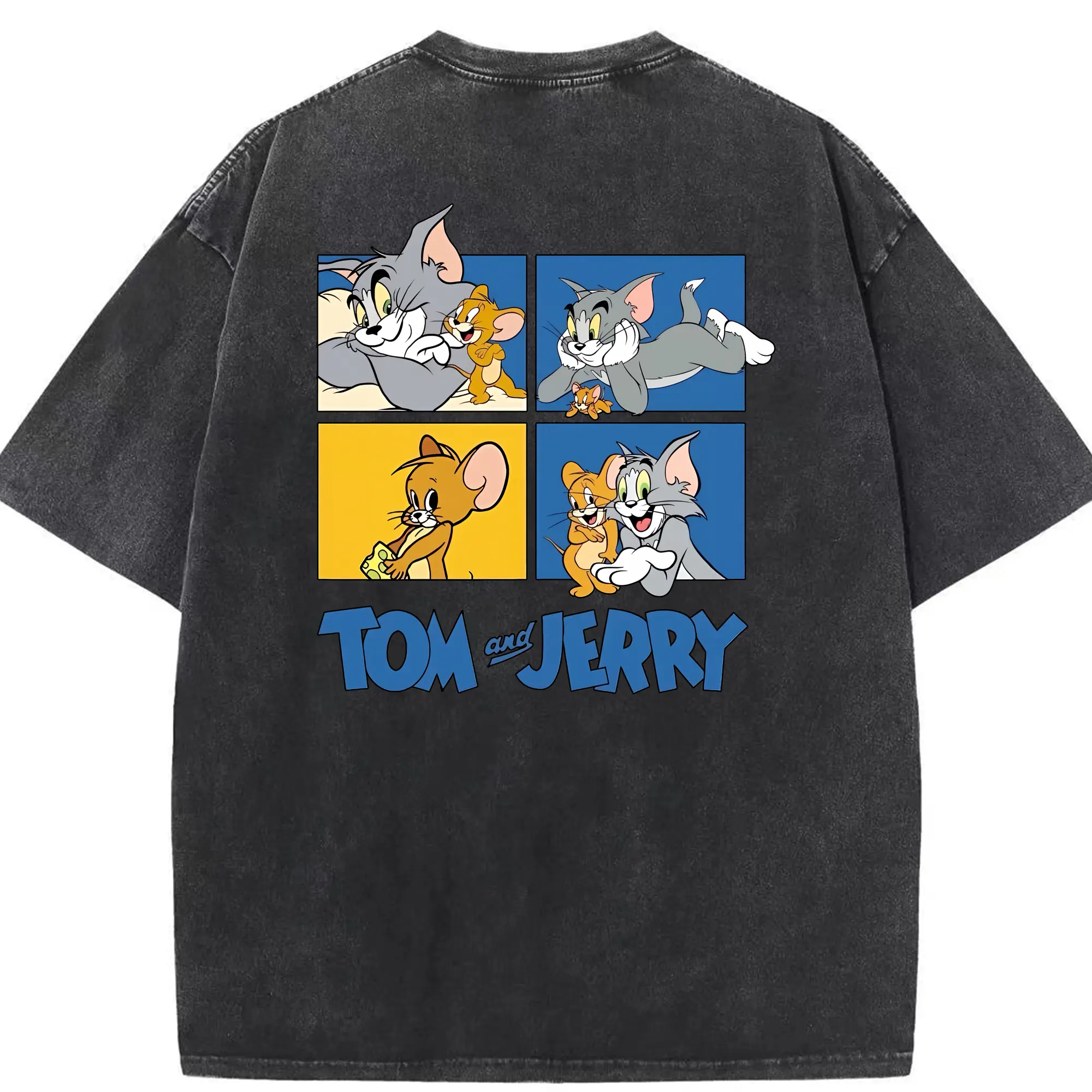トムとジェリー グッズ トム - 綿100％ ヴィンテージ風 半袖Tシャツ ・ 背面プリント ・ 柔らか肌触り ・ 通気性 快適 ・ スポーツ カジュアル 外出用