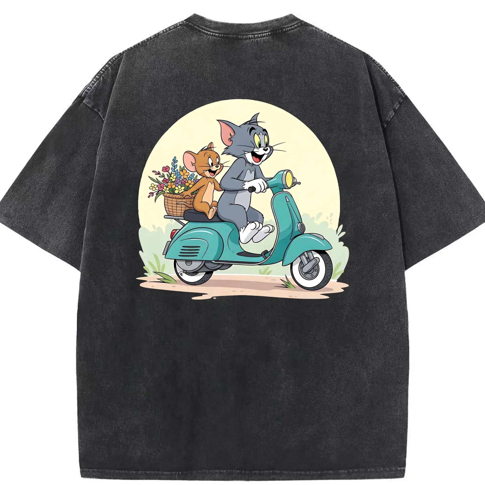 トムとジェリー グッズ トム - 綿100％ ヴィンテージ風 半袖Tシャツ ・ 背面プリント ・ 柔らか肌触り ・ 通気性 快適 ・ スポーツ カジュアル 外出用
