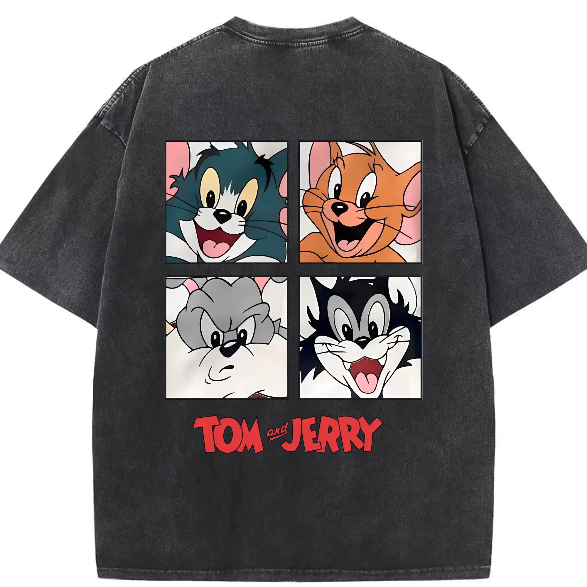 トムとジェリー グッズ トム - 綿100％ ヴィンテージ風 半袖Tシャツ ・ 背面プリント ・ 柔らか肌触り ・ 通気性 快適 ・ スポーツ カジュアル 外出用