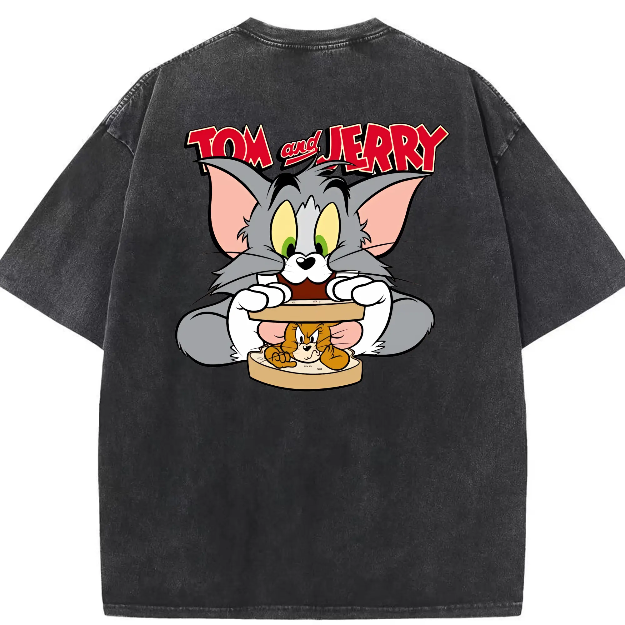 トムとジェリー グッズ トム - 綿100％ ヴィンテージ風 半袖Tシャツ ・ 背面プリント ・ 柔らか肌触り ・ 通気性 快適 ・ スポーツ カジュアル 外出用