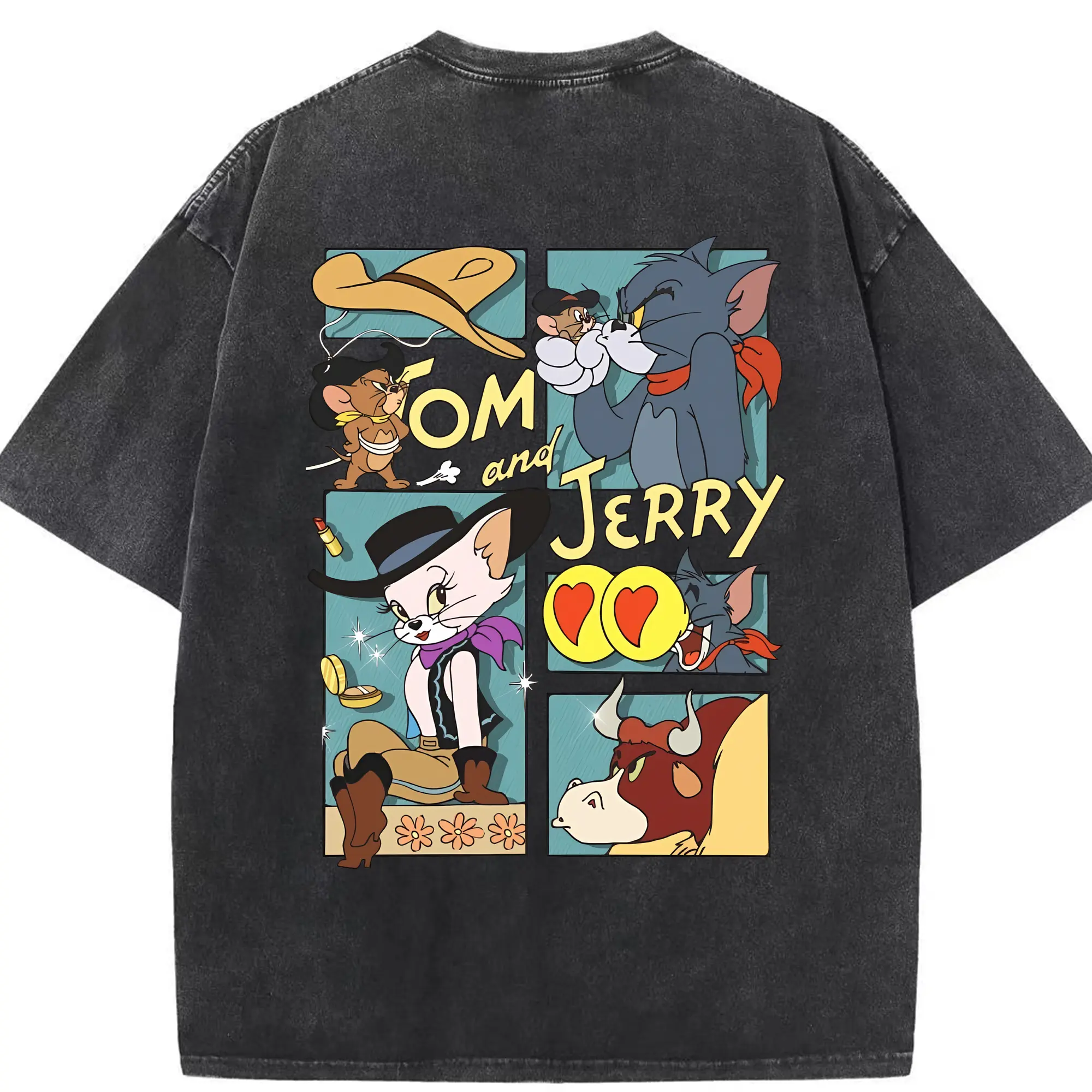 トムとジェリー グッズ トム - 綿100％ ヴィンテージ風 半袖Tシャツ ・ 背面プリント ・ 柔らか肌触り ・ 通気性 快適 ・ スポーツ カジュアル 外出用