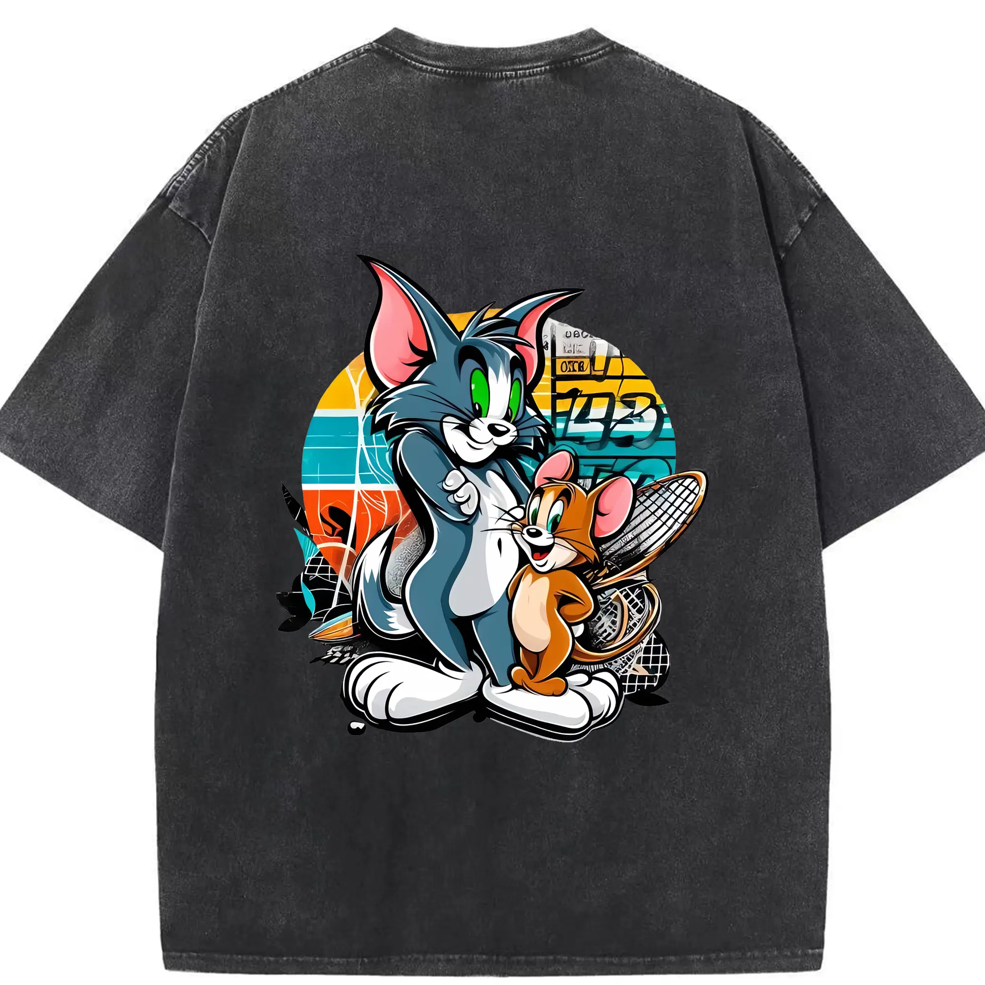 トムとジェリー グッズ トム - 綿100％ ヴィンテージ風 半袖Tシャツ ・ 背面プリント ・ 柔らか肌触り ・ 通気性 快適 ・ スポーツ カジュアル 外出用