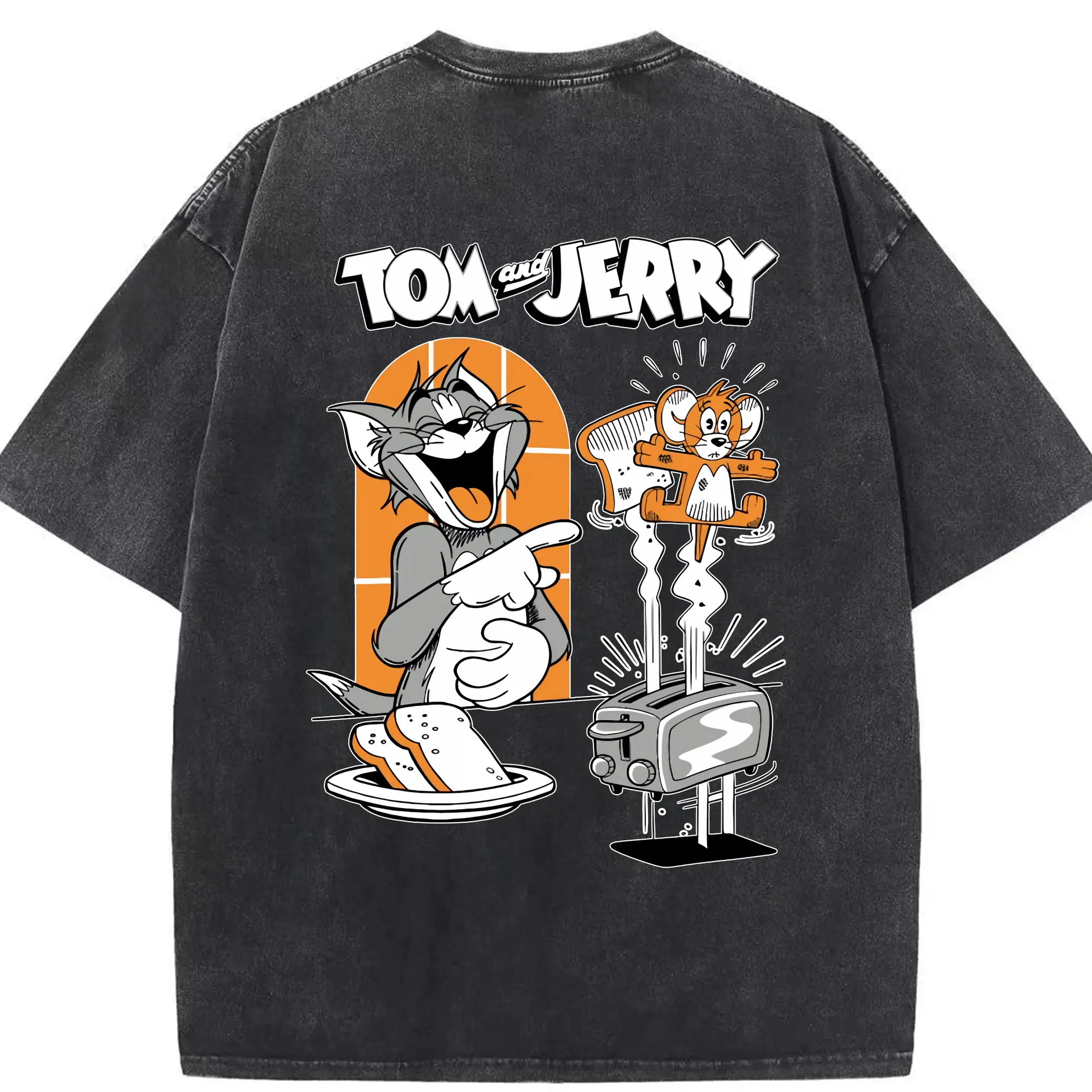 トムとジェリー グッズ トム - 綿100％ ヴィンテージ風 半袖Tシャツ ・ 背面プリント ・ 柔らか肌触り ・ 通気性 快適 ・ スポーツ カジュアル 外出用