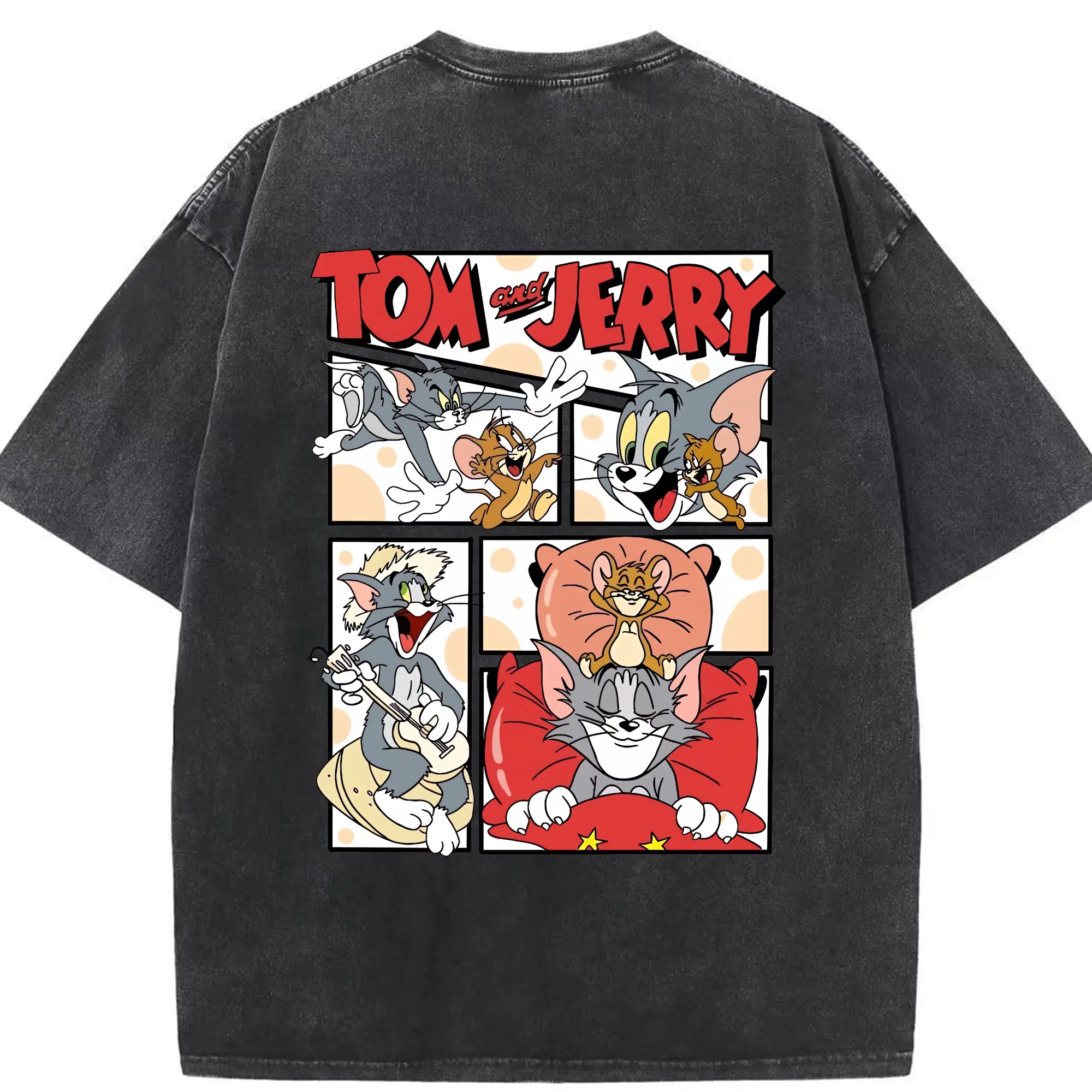 トムとジェリー グッズ トム - 綿100％ ヴィンテージ風 半袖Tシャツ ・ 背面プリント ・ 柔らか肌触り ・ 通気性 快適 ・ スポーツ カジュアル 外出用