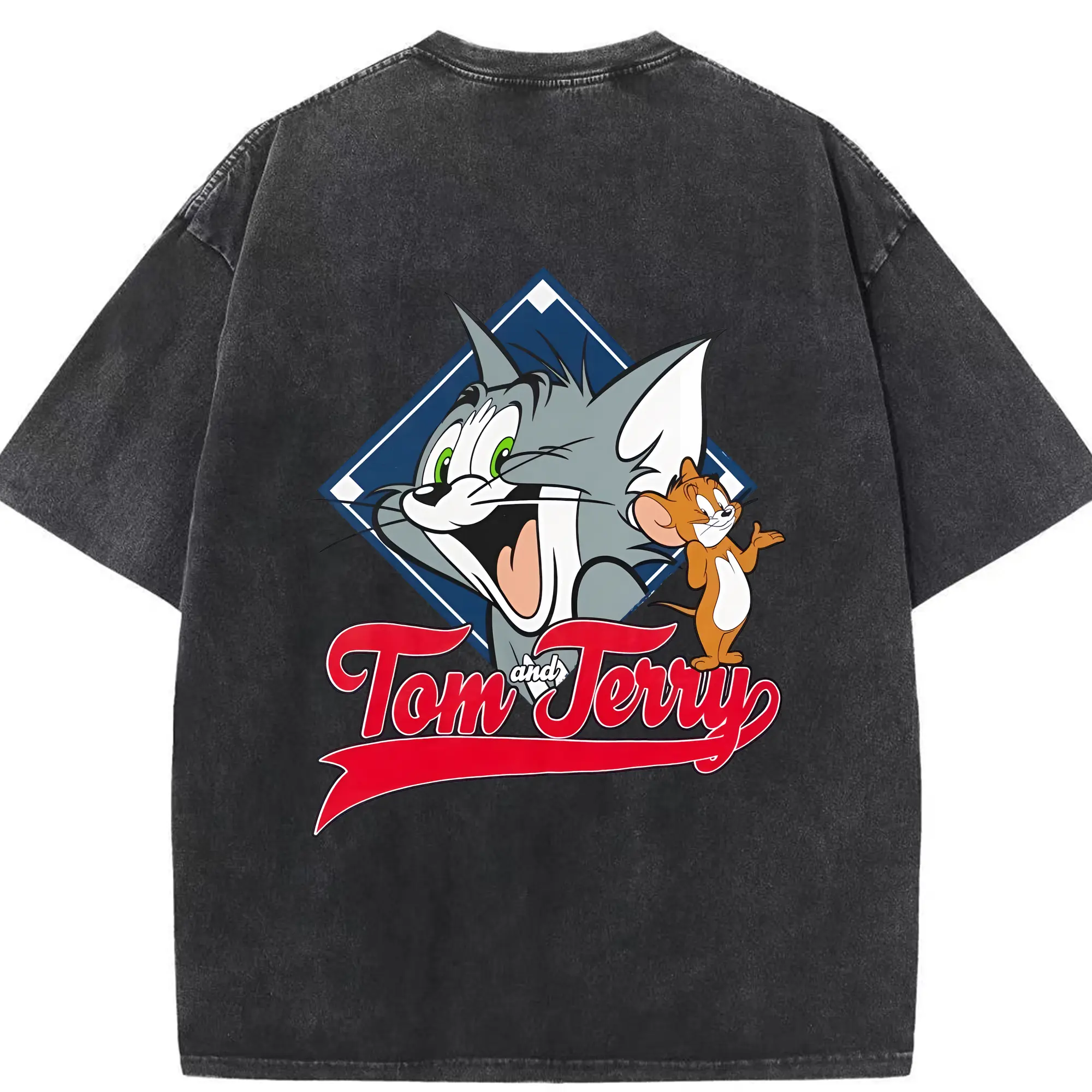 トムとジェリー グッズ トム - 綿100％ ヴィンテージ風 半袖Tシャツ ・ 背面プリント ・ 柔らか肌触り ・ 通気性 快適 ・ スポーツ カジュアル 外出用