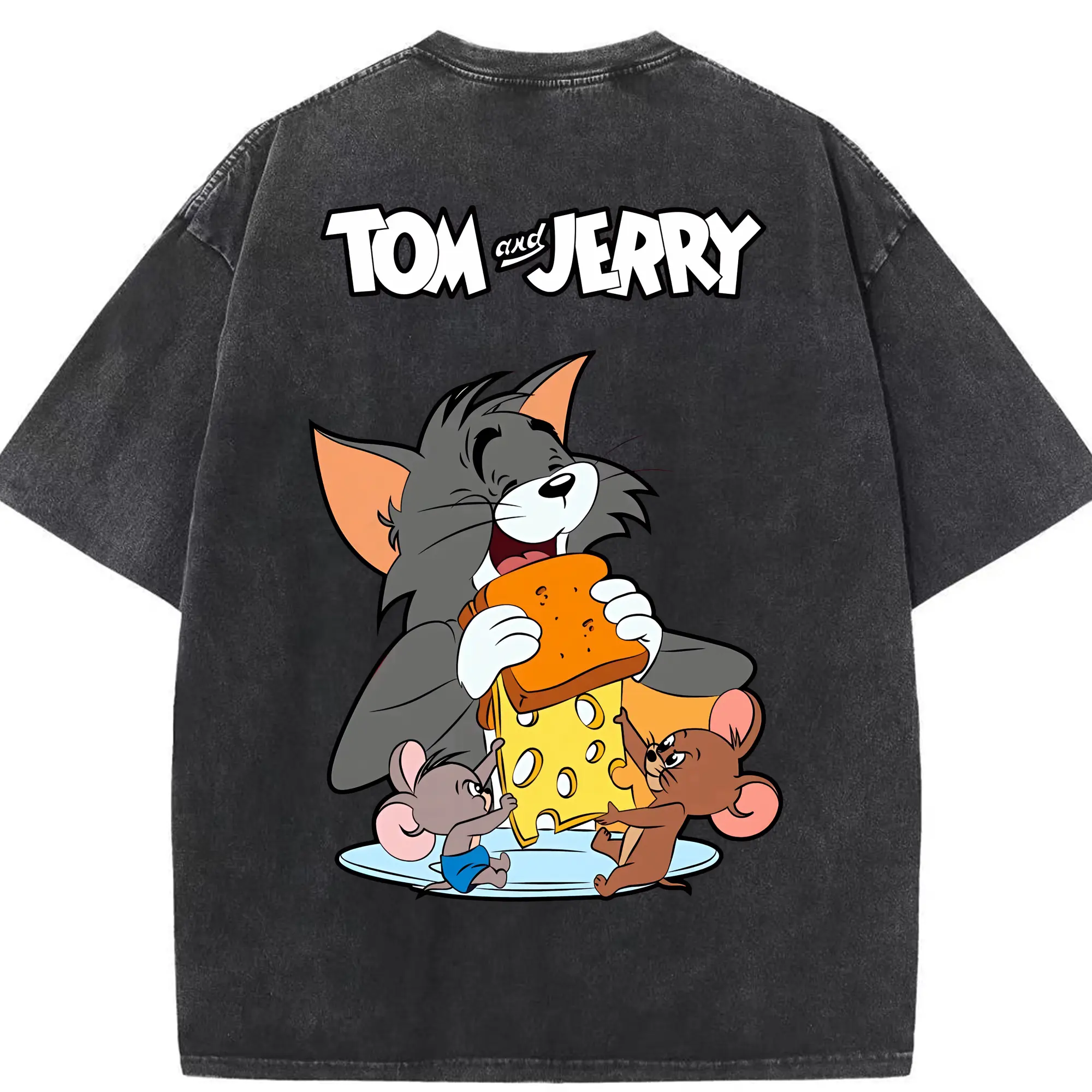 トムとジェリー グッズ トム - 綿100％ ヴィンテージ風 半袖Tシャツ ・ 背面プリント ・ 柔らか肌触り ・ 通気性 快適 ・ スポーツ カジュアル 外出用