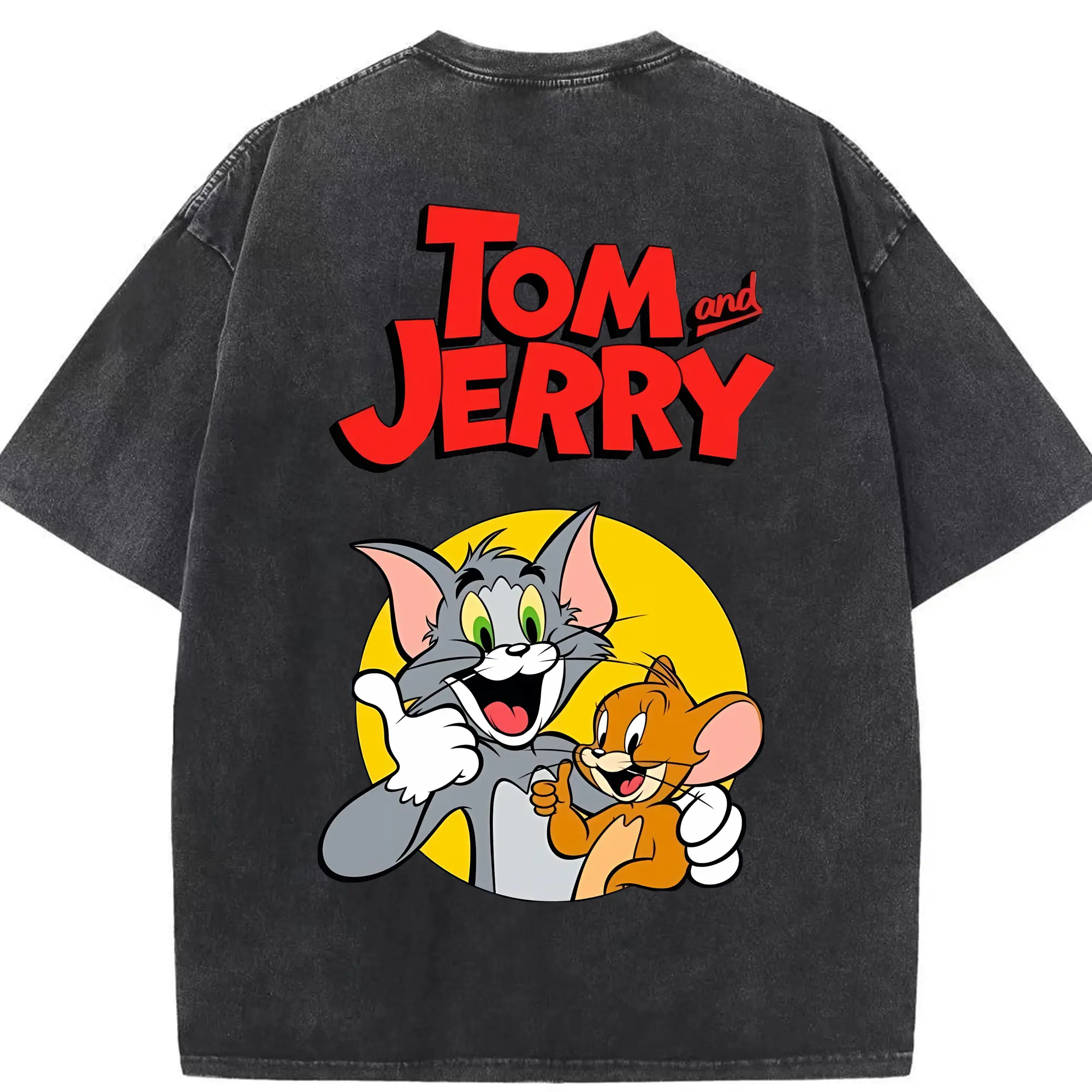 トムとジェリー グッズ トム - 綿100％ ヴィンテージ風 半袖Tシャツ ・ 背面プリント ・ 柔らか肌触り ・ 通気性 快適 ・ スポーツ カジュアル 外出用