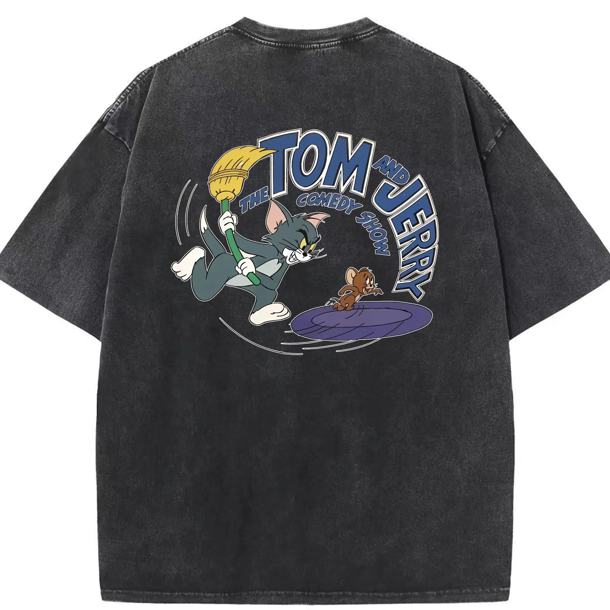 トムとジェリー グッズ トム - 綿100％ ヴィンテージ風 半袖Tシャツ ・ 背面プリント ・ 柔らか肌触り ・ 通気性 快適 ・ スポーツ カジュアル 外出用