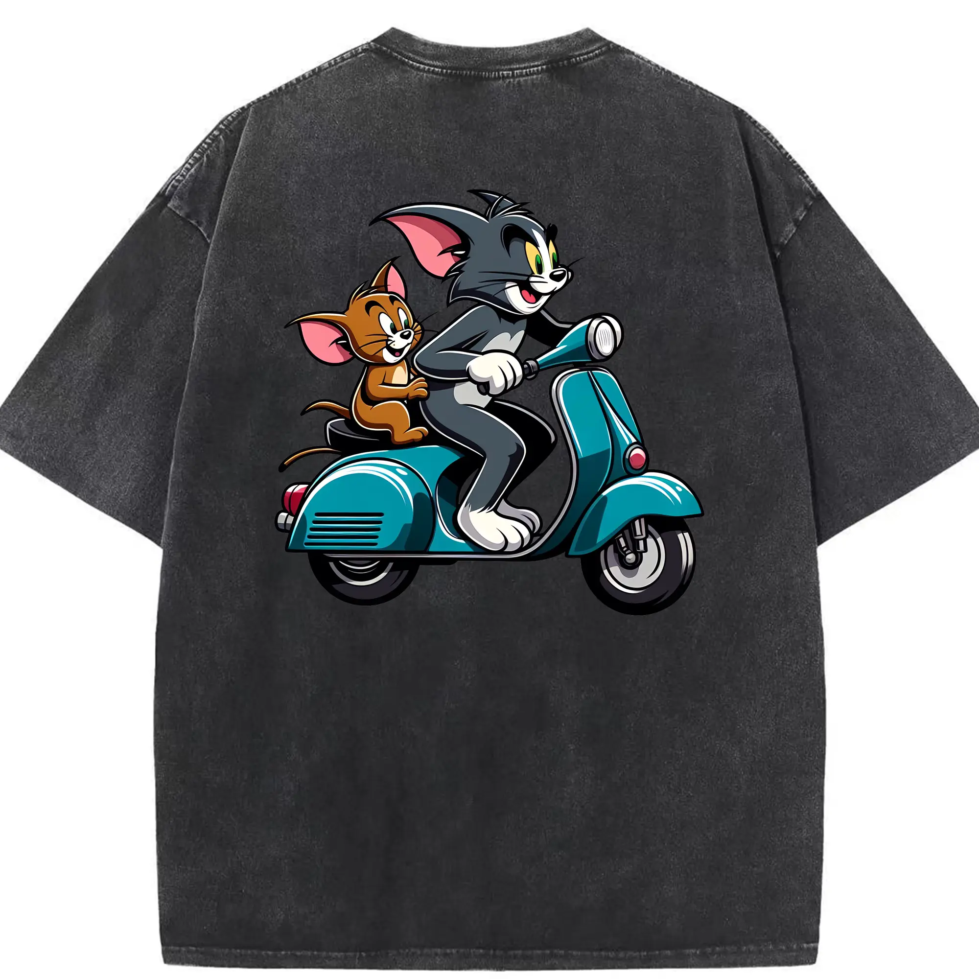 トムとジェリー グッズ トム - 綿100％ ヴィンテージ風 半袖Tシャツ ・ 背面プリント ・ 柔らか肌触り ・ 通気性 快適 ・ スポーツ カジュアル 外出用