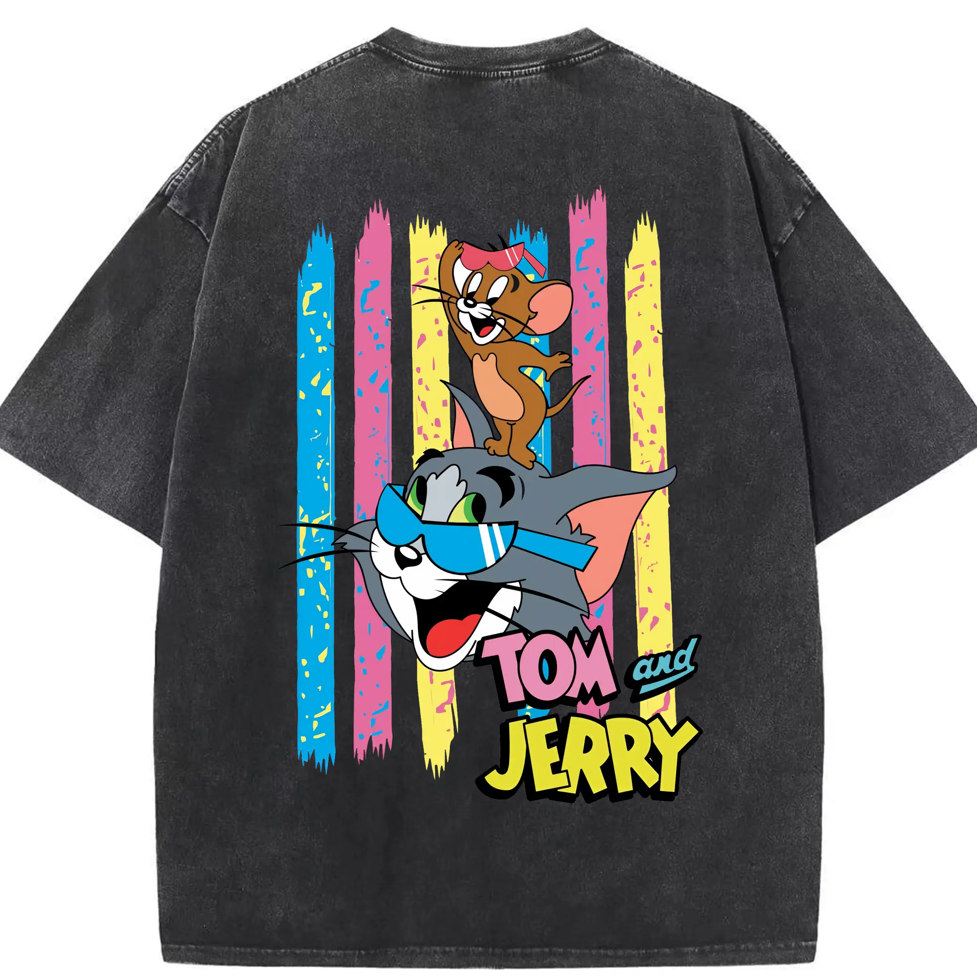 トムとジェリー グッズ トム - 綿100％ ヴィンテージ風 半袖Tシャツ ・ 背面プリント ・ 柔らか肌触り ・ 通気性 快適 ・ スポーツ カジュアル 外出用