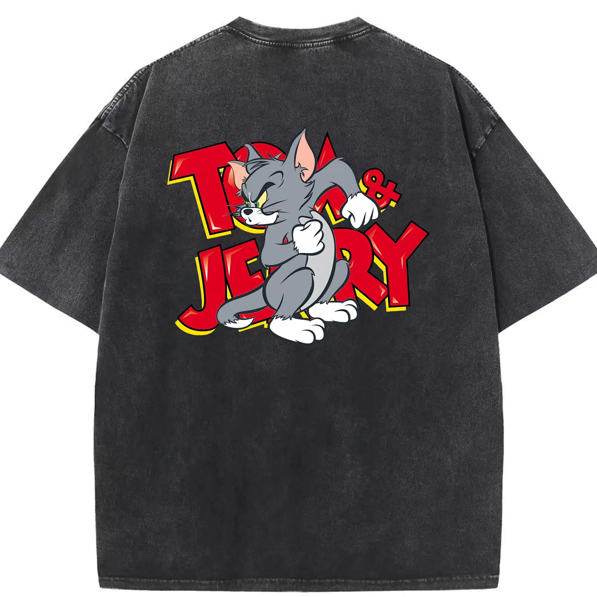 トムとジェリー グッズ トム - 綿100％ ヴィンテージ風 半袖Tシャツ ・ 背面プリント ・ 柔らか肌触り ・ 通気性 快適 ・ スポーツ カジュアル 外出用