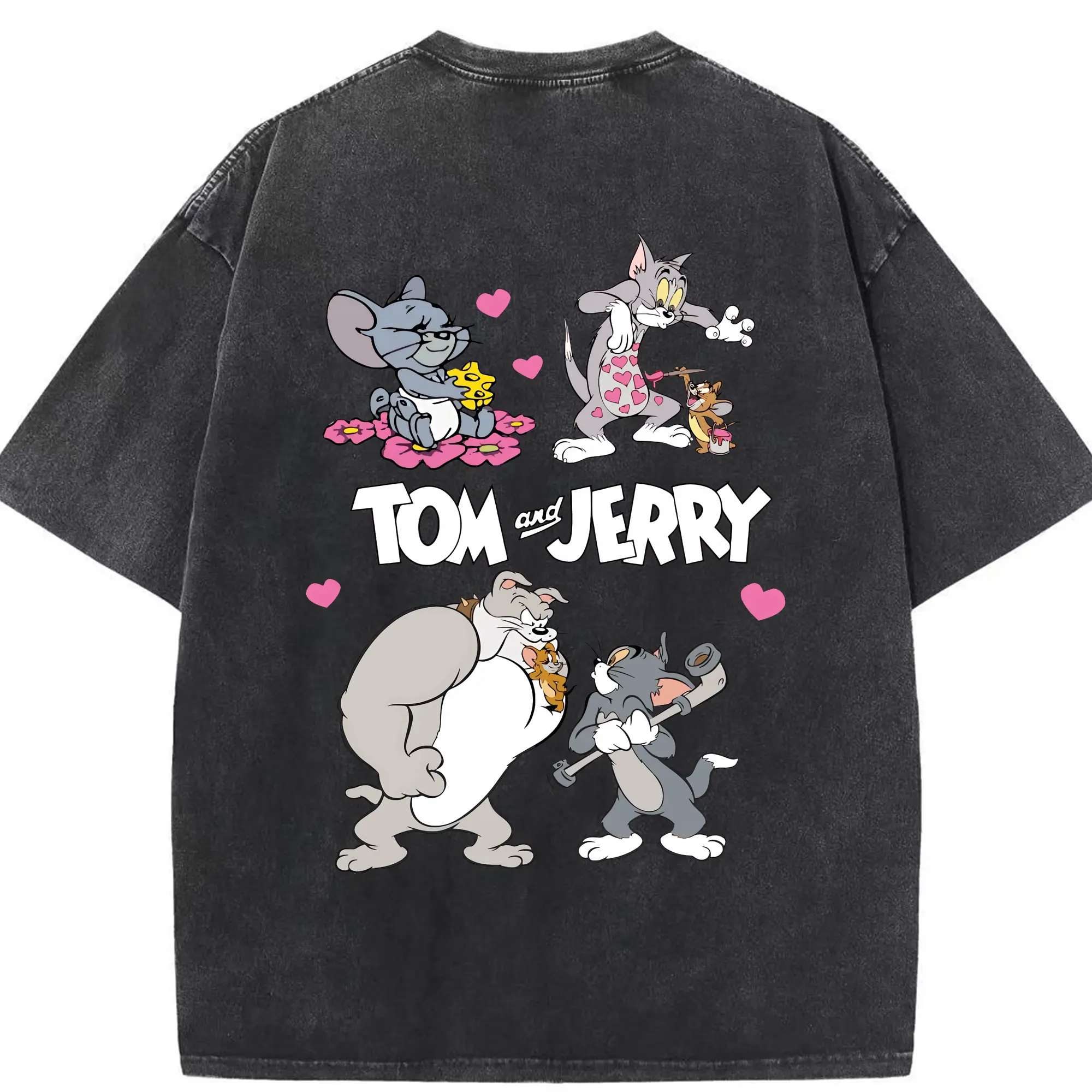 トムとジェリー グッズ トム - 綿100％ ヴィンテージ風 半袖Tシャツ ・ 背面プリント ・ 柔らか肌触り ・ 通気性 快適 ・ スポーツ カジュアル 外出用