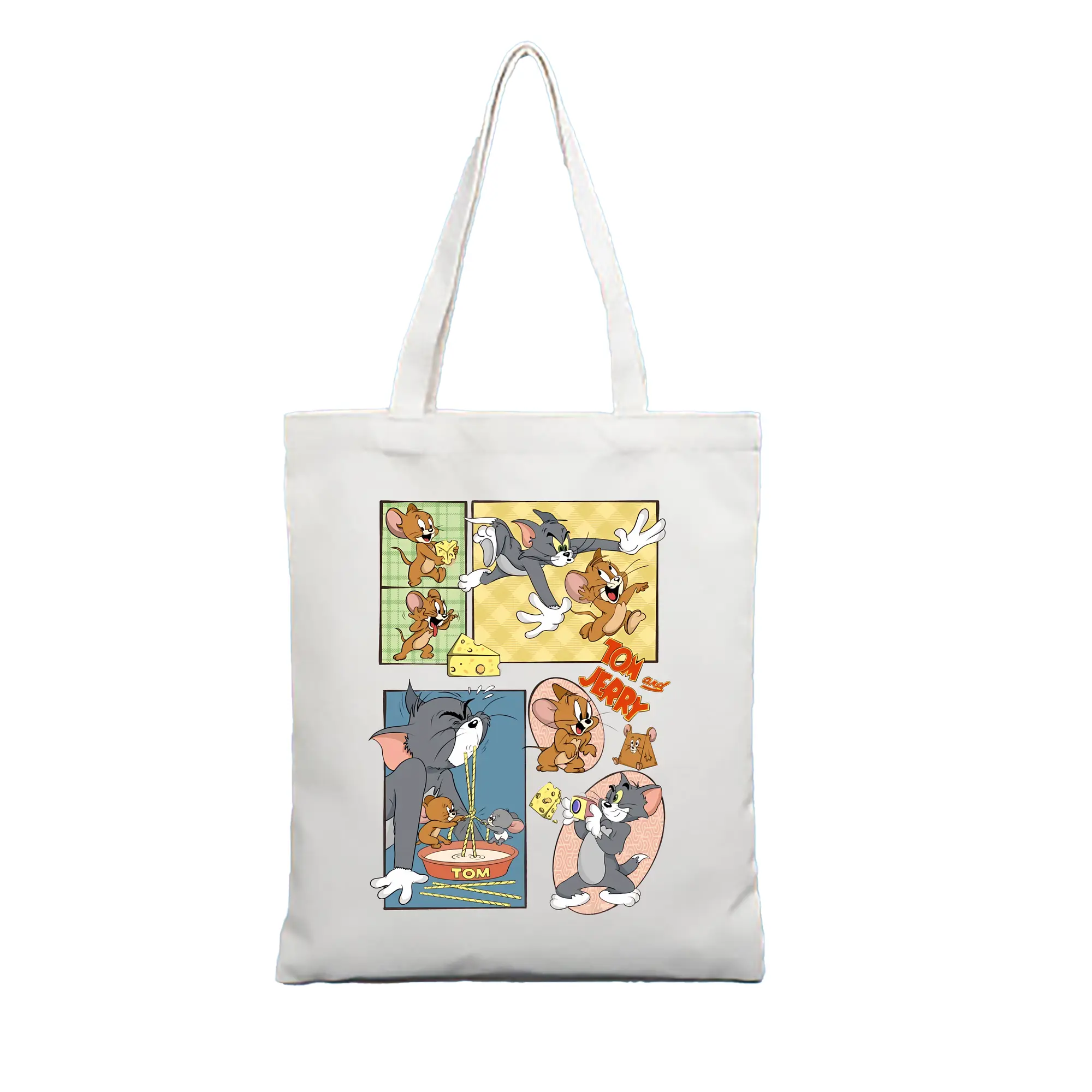 トムとジェリー グッズ トム - 縦型キャンバス手提げバッグ（トートバッグ） ・ キャンバス素材 ・ ショッピング用 ・ 軽量 丈夫 お手入れ簡単