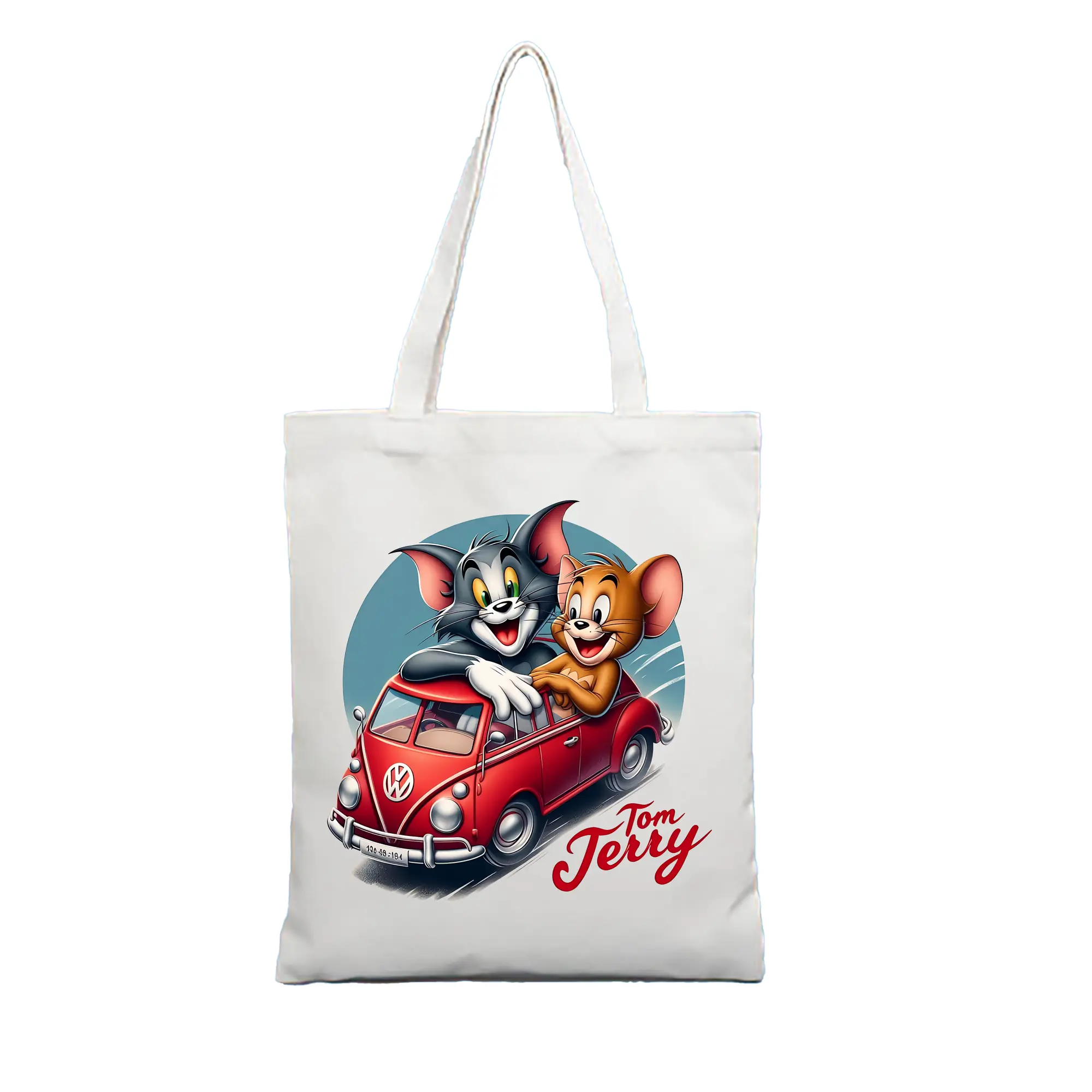 トムとジェリー グッズ トム - 縦型キャンバス手提げバッグ（トートバッグ） ・ キャンバス素材 ・ ショッピング用 ・ 軽量 丈夫 お手入れ簡単