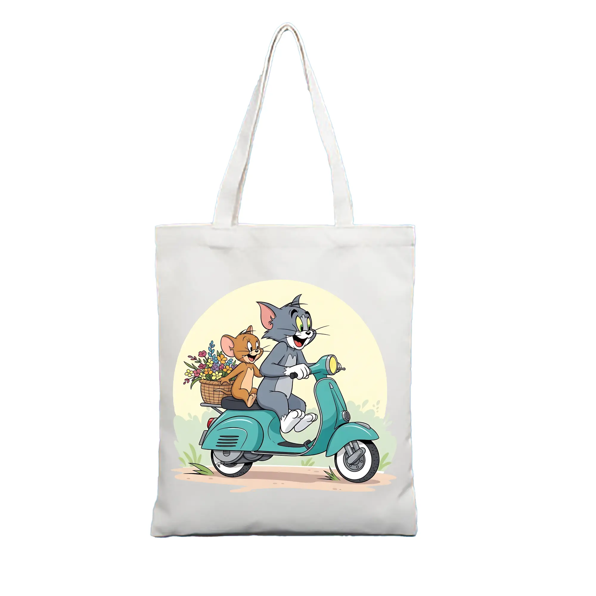 トムとジェリー グッズ トム - 縦型キャンバス手提げバッグ（トートバッグ） ・ キャンバス素材 ・ ショッピング用 ・ 軽量 丈夫 お手入れ簡単