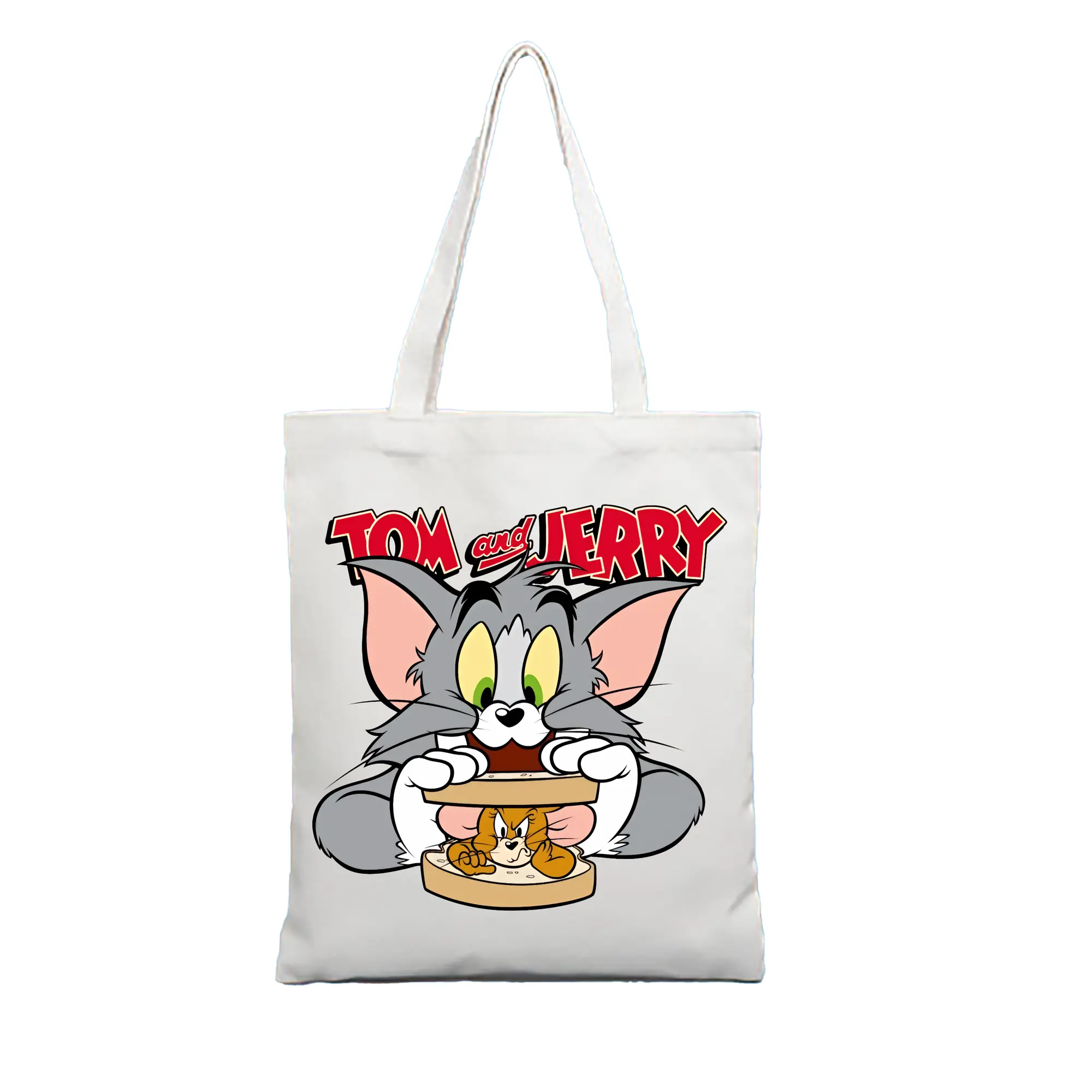 トムとジェリー グッズ トム - 縦型キャンバス手提げバッグ（トートバッグ） ・ キャンバス素材 ・ ショッピング用 ・ 軽量 丈夫 お手入れ簡単