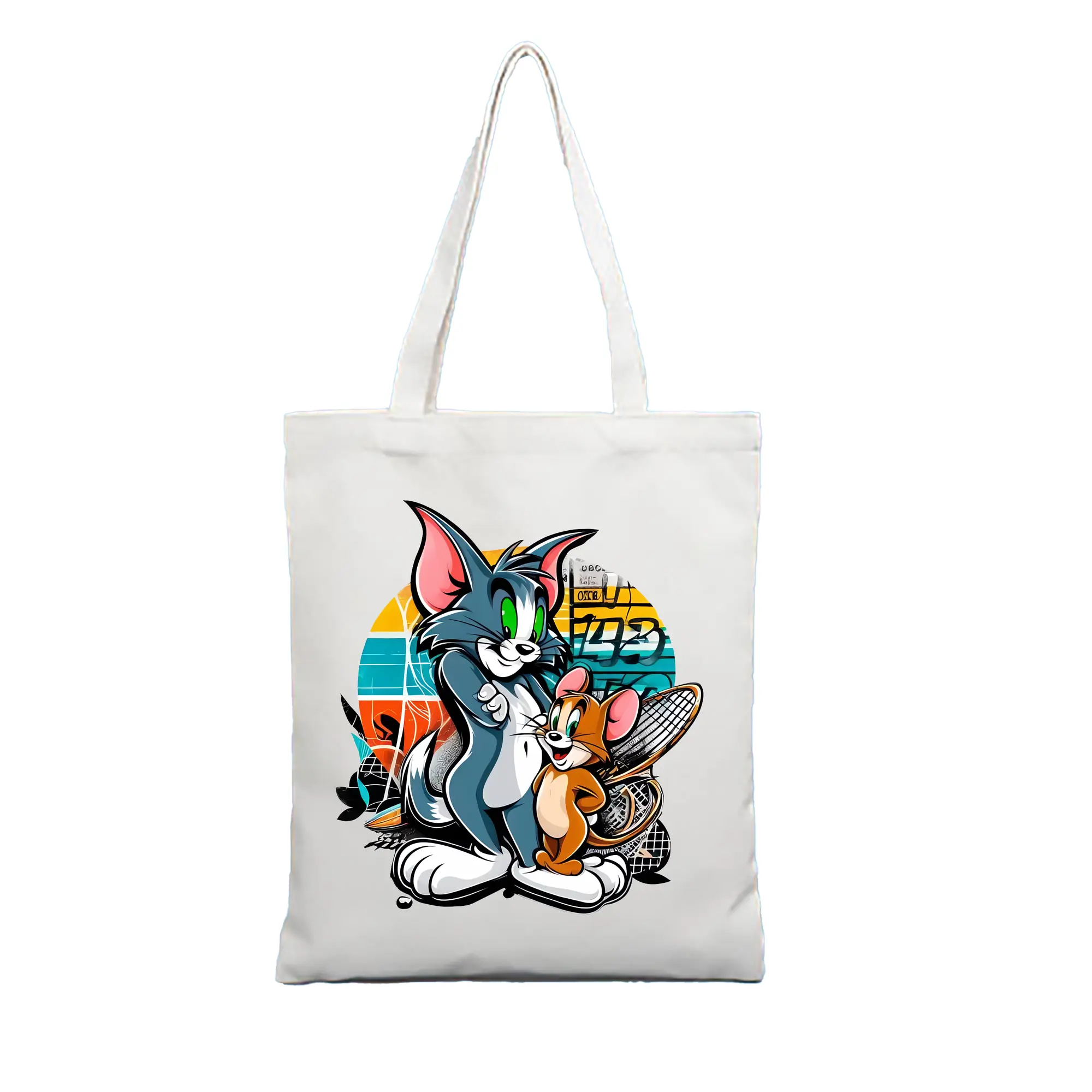 トムとジェリー グッズ トム - 縦型キャンバス手提げバッグ（トートバッグ） ・ キャンバス素材 ・ ショッピング用 ・ 軽量 丈夫 お手入れ簡単