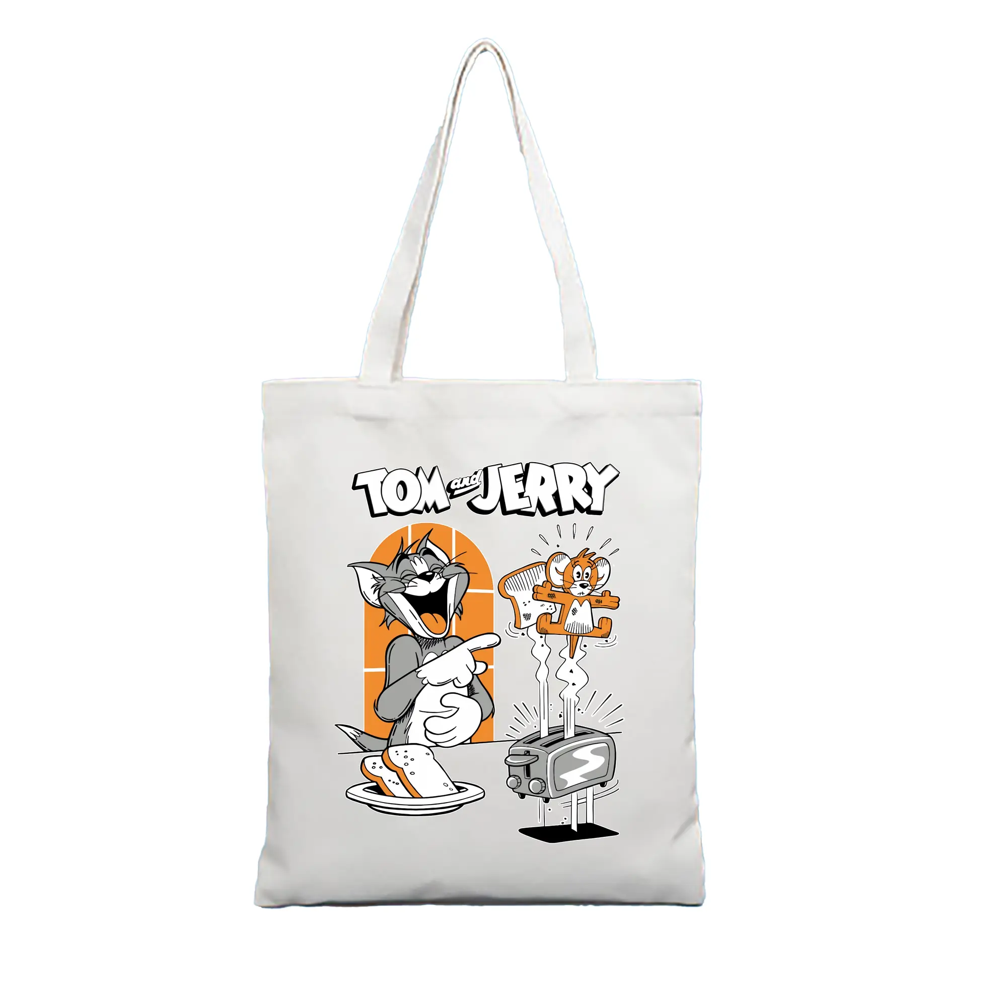 トムとジェリー グッズ トム - 縦型キャンバス手提げバッグ（トートバッグ） ・ キャンバス素材 ・ ショッピング用 ・ 軽量 丈夫 お手入れ簡単