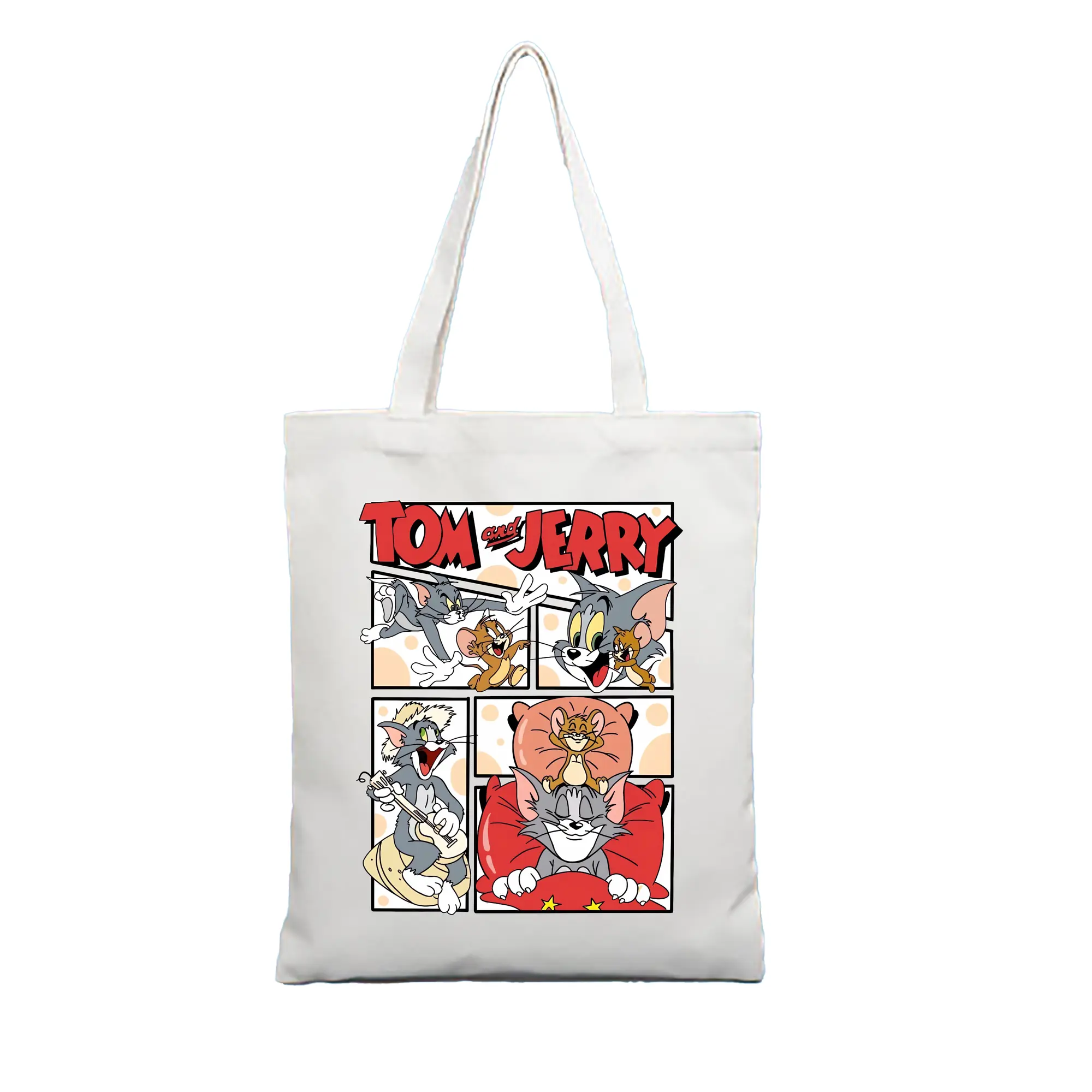 トムとジェリー グッズ トム - 縦型キャンバス手提げバッグ（トートバッグ） ・ キャンバス素材 ・ ショッピング用 ・ 軽量 丈夫 お手入れ簡単