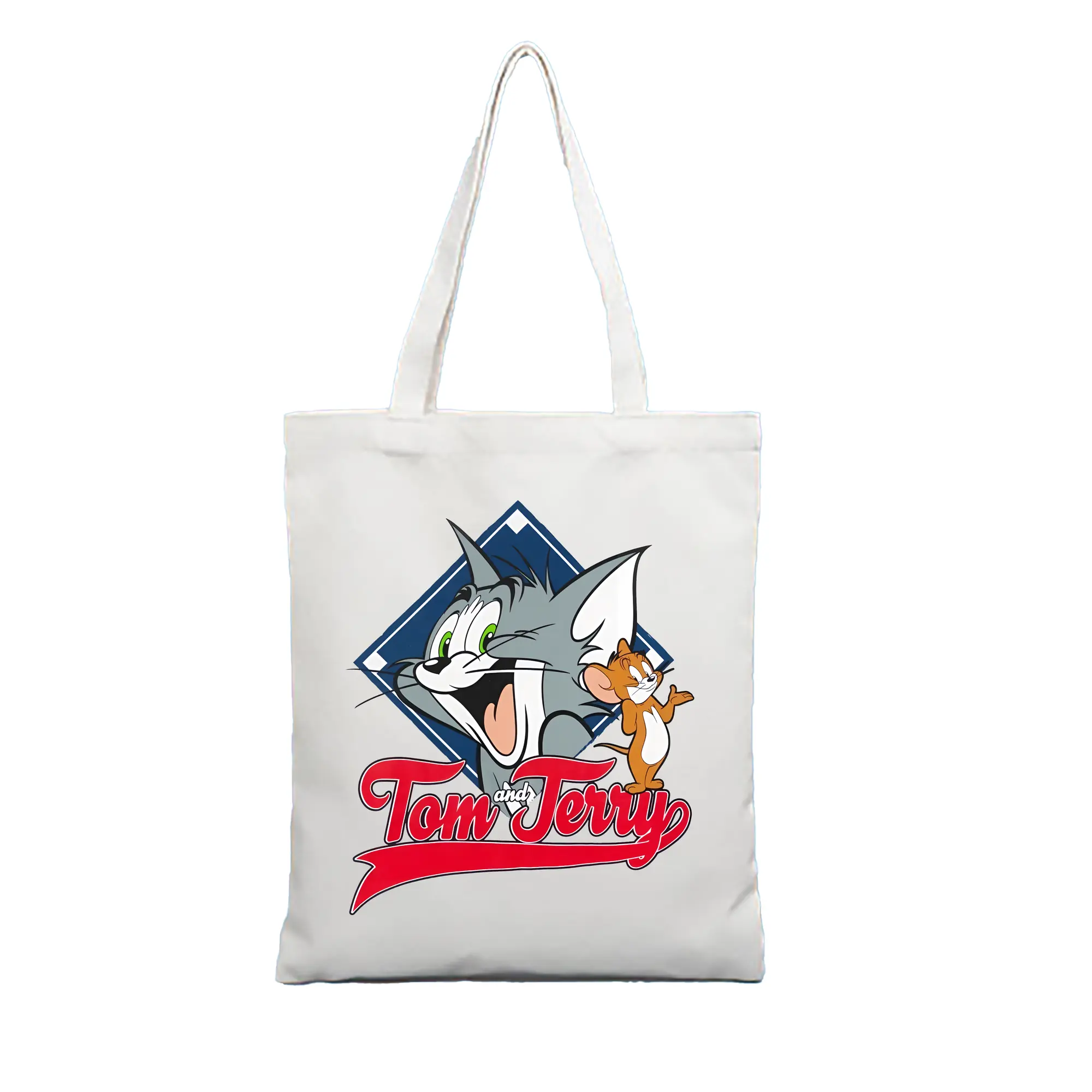 トムとジェリー グッズ トム - 縦型キャンバス手提げバッグ（トートバッグ） ・ キャンバス素材 ・ ショッピング用 ・ 軽量 丈夫 お手入れ簡単