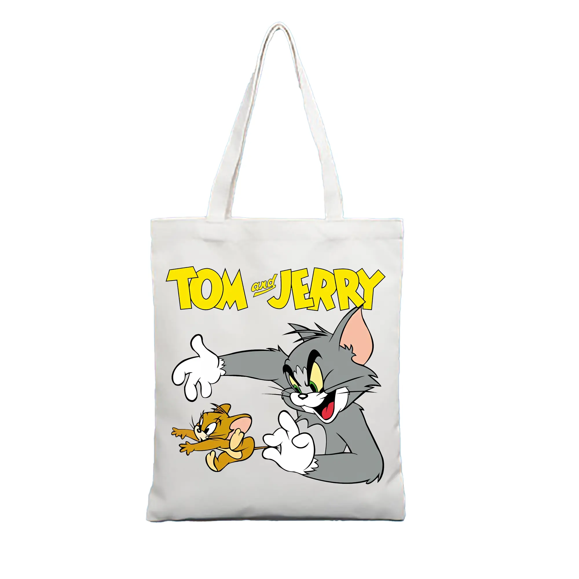 トムとジェリー グッズ トム - 縦型キャンバス手提げバッグ（トートバッグ） ・ キャンバス素材 ・ ショッピング用 ・ 軽量 丈夫 お手入れ簡単