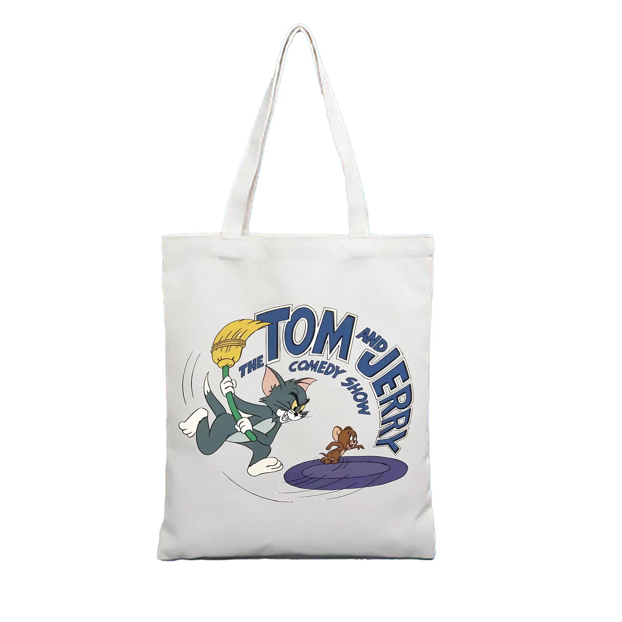 トムとジェリー グッズ トム - 縦型キャンバス手提げバッグ（トートバッグ） ・ キャンバス素材 ・ ショッピング用 ・ 軽量 丈夫 お手入れ簡単