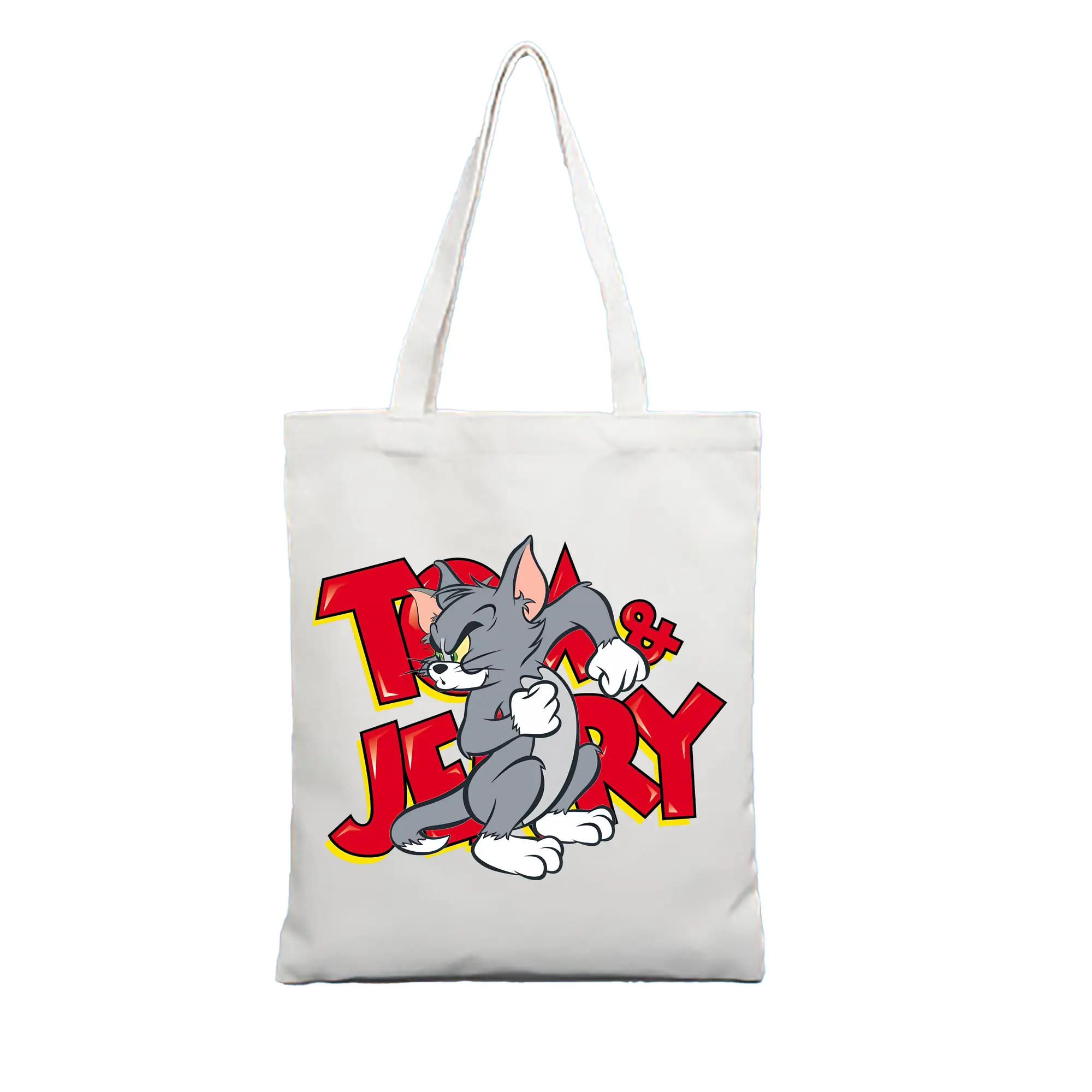トムとジェリー グッズ トム - 縦型キャンバス手提げバッグ（トートバッグ） ・ キャンバス素材 ・ ショッピング用 ・ 軽量 丈夫 お手入れ簡単