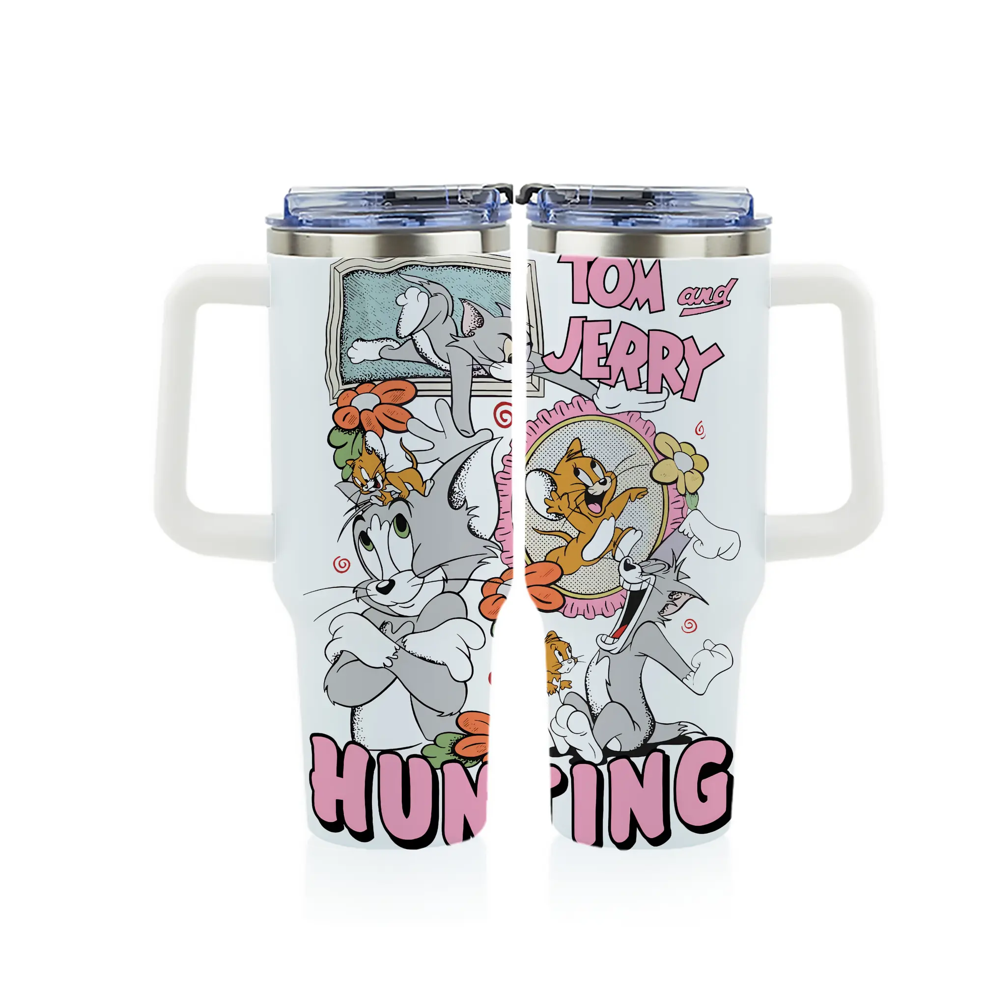 トムとジェリー グッズ ジェリー - 1200mL フルプリント車用タンブラー ・ 304ステンレス 内側 ・ 201ステンレス 外側 ・ 保温 保冷 ・ 通勤 ドライブ アウトドア用