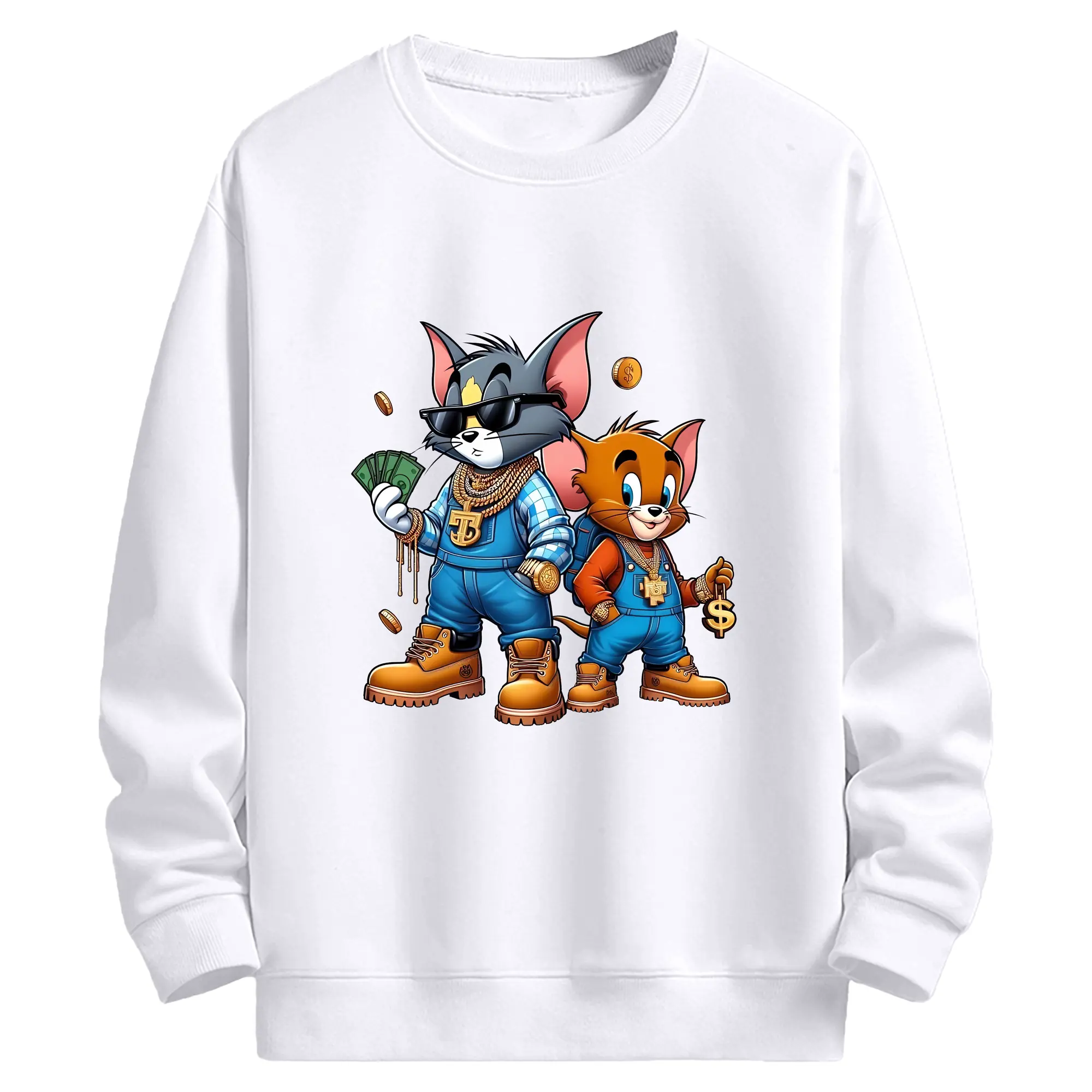 トムとジェリー グッズ ジェリー - 高品質 クルーネック スウェット ・ コットン59％ ポリエステル41％ ・ ユニセックス 長袖 トレーナー ・ カジュアル デイリー スポーツ 散歩用