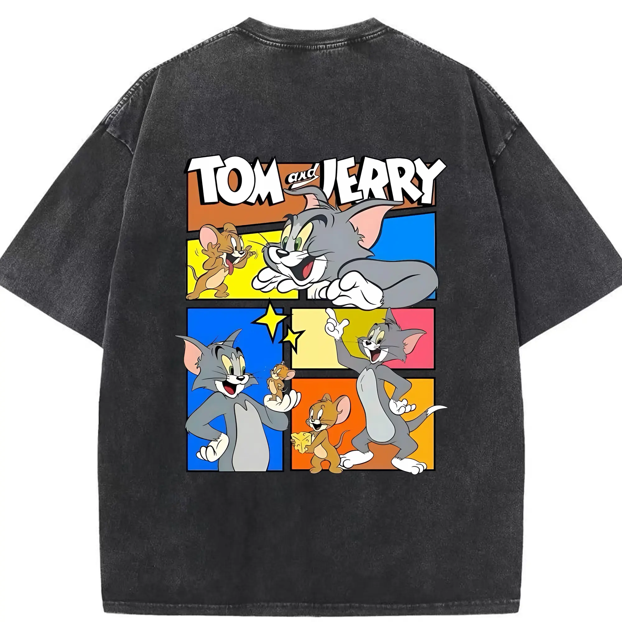 トムとジェリー グッズ ジェリー - 綿100％ ヴィンテージ風 半袖Tシャツ ・ 背面プリント ・ 柔らか肌触り ・ 通気性 快適 ・ スポーツ カジュアル 外出用