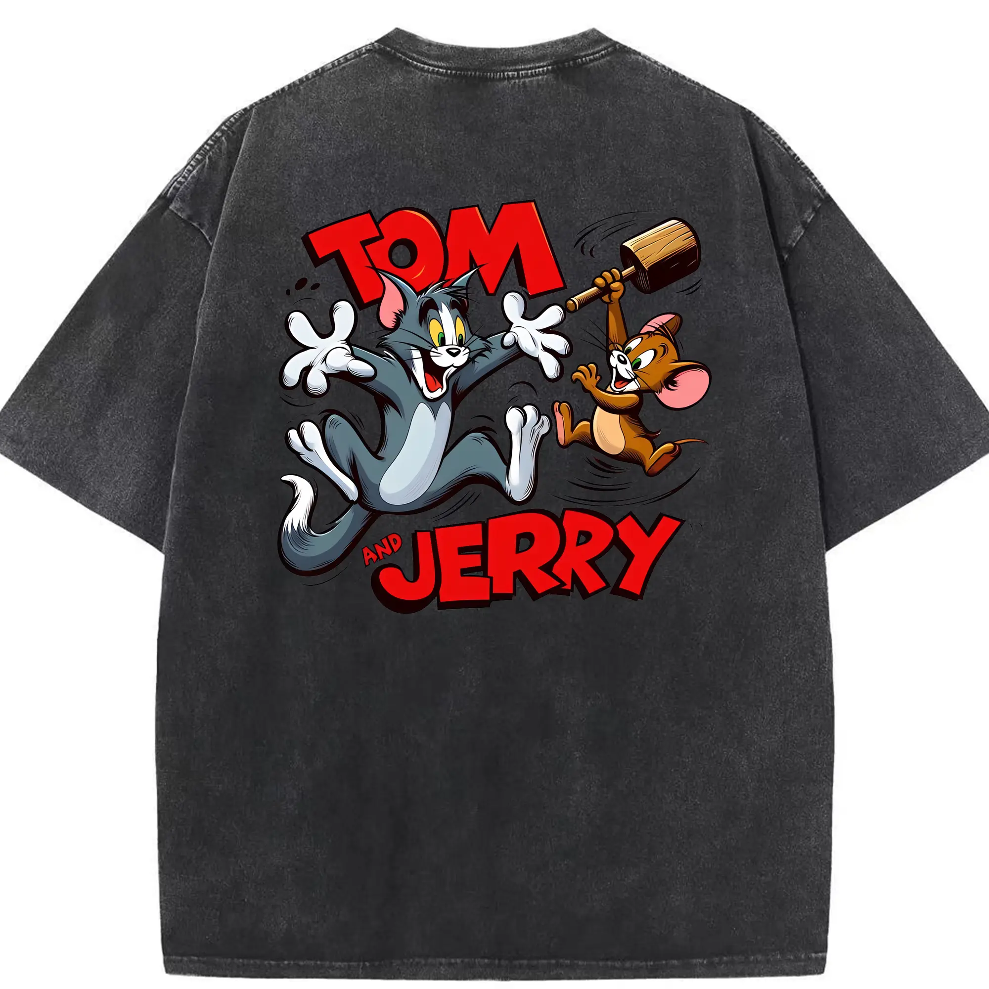 トムとジェリー グッズ ジェリー - 綿100％ ヴィンテージ風 半袖Tシャツ ・ 背面プリント ・ 柔らか肌触り ・ 通気性 快適 ・ スポーツ カジュアル 外出用