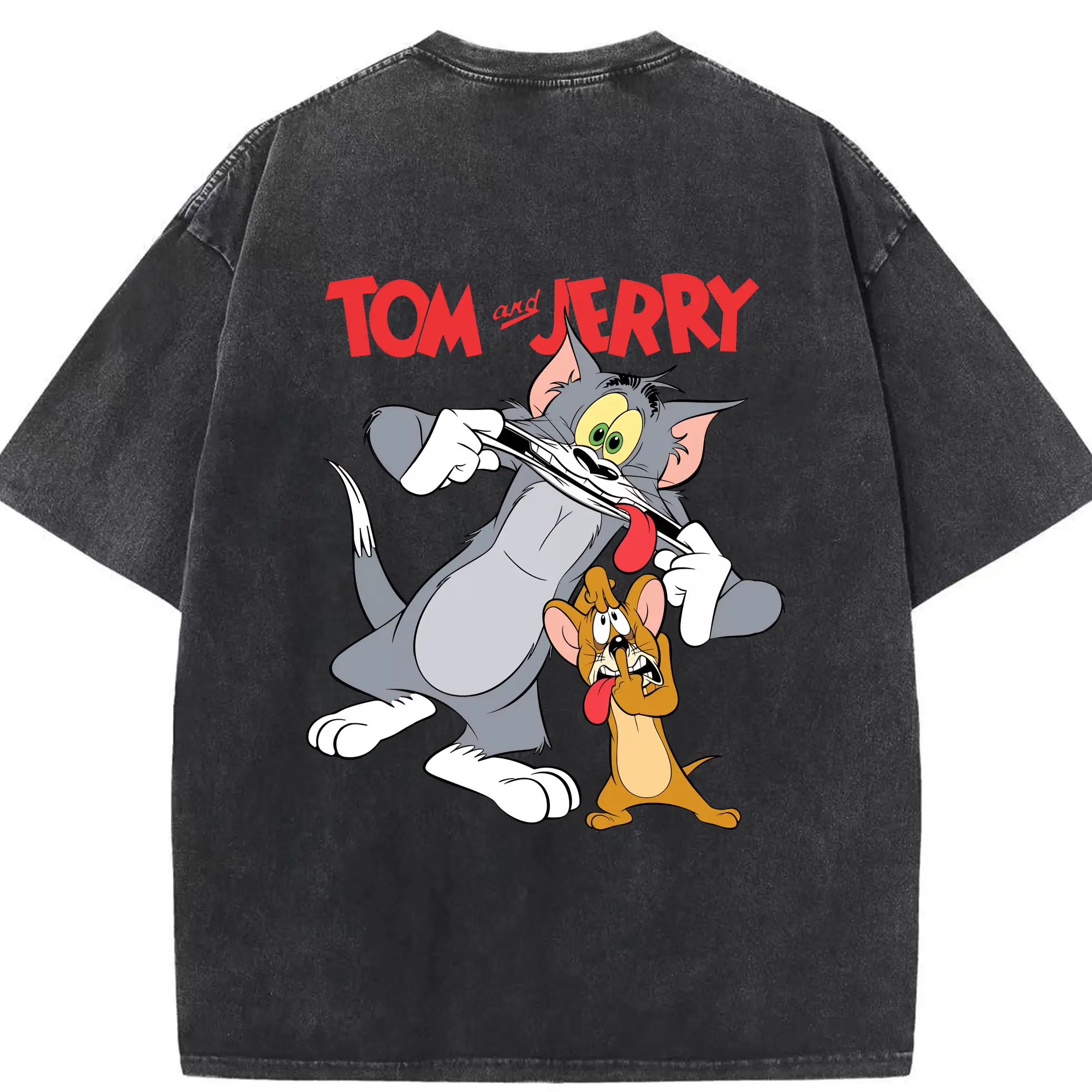 トムとジェリー グッズ ジェリー - 綿100％ ヴィンテージ風 半袖Tシャツ ・ 背面プリント ・ 柔らか肌触り ・ 通気性 快適 ・ スポーツ カジュアル 外出用