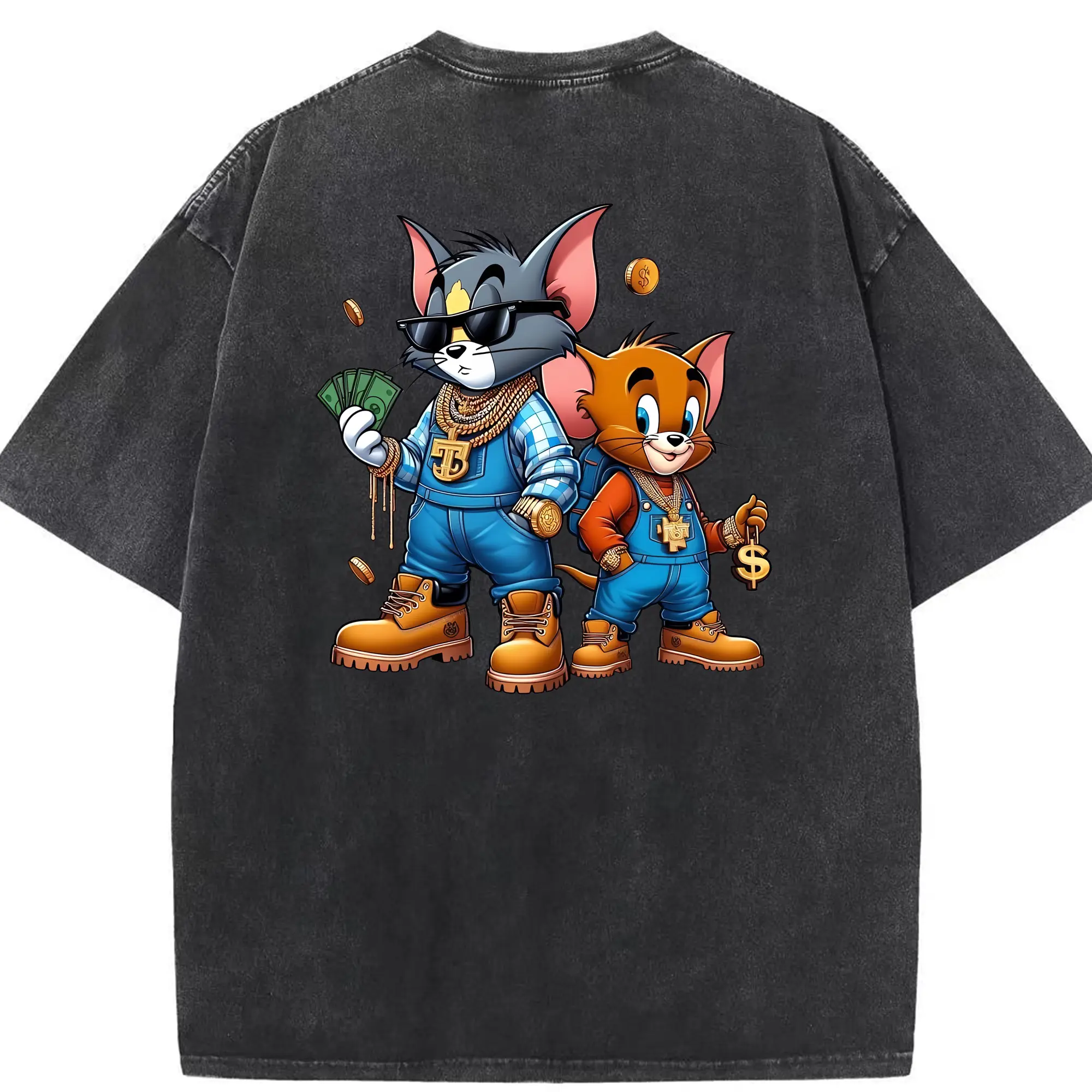 トムとジェリー グッズ ジェリー - 綿100％ ヴィンテージ風 半袖Tシャツ ・ 背面プリント ・ 柔らか肌触り ・ 通気性 快適 ・ スポーツ カジュアル 外出用