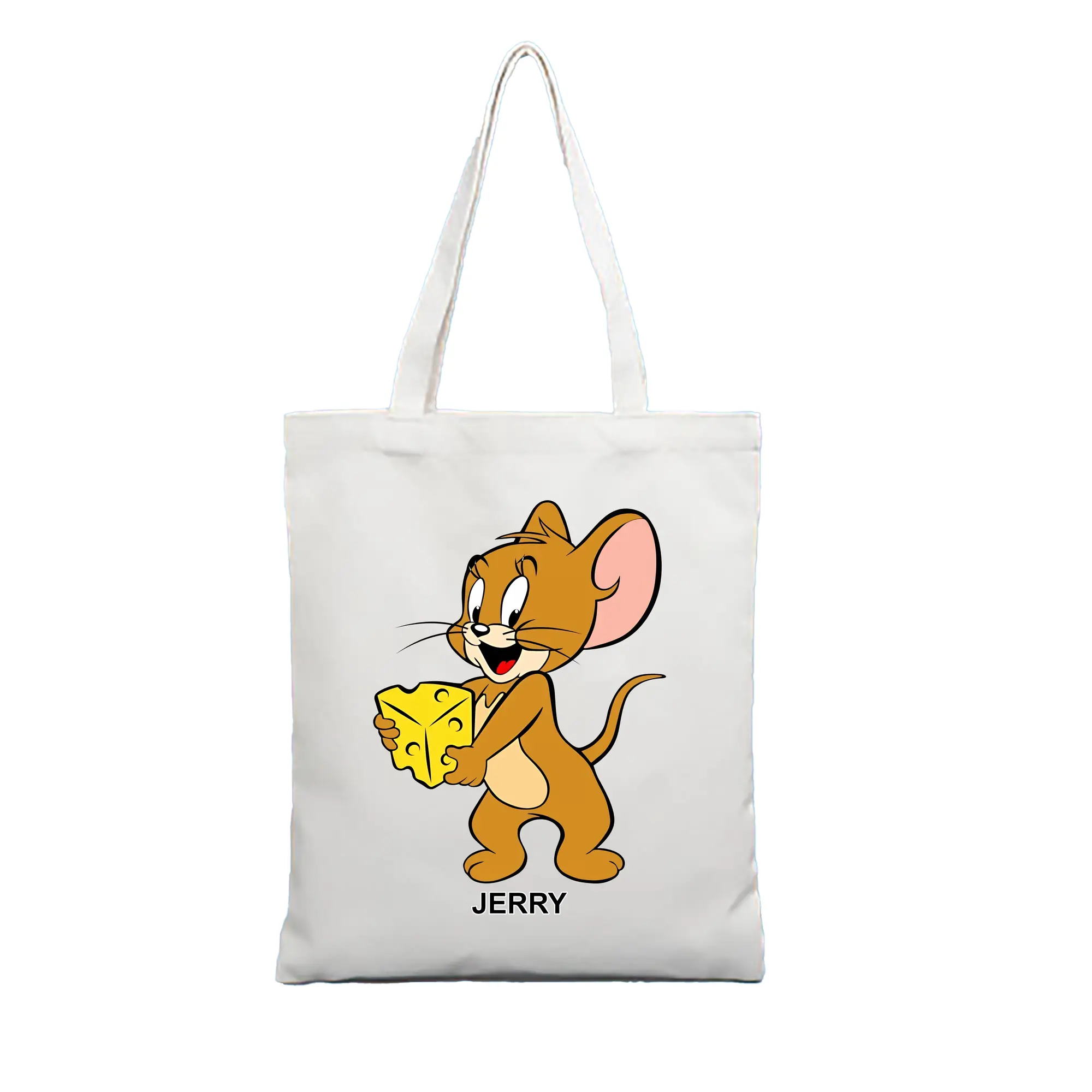 トムとジェリー グッズ ジェリー - 縦型キャンバス手提げバッグ（トートバッグ） ・ キャンバス素材 ・ ショッピング用 ・ 軽量 丈夫 お手入れ簡単