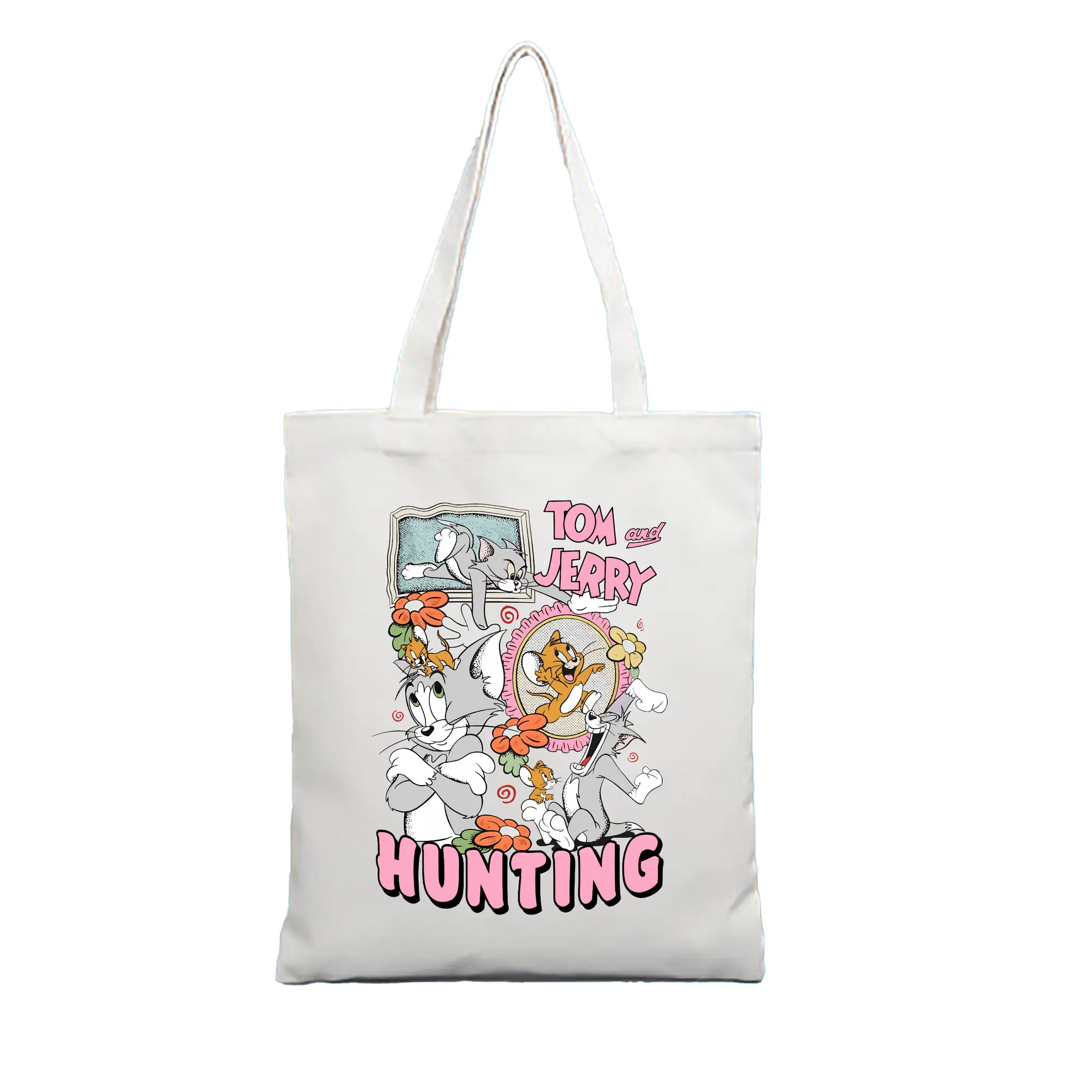 トムとジェリー グッズ ジェリー - 縦型キャンバス手提げバッグ（トートバッグ） ・ キャンバス素材 ・ ショッピング用 ・ 軽量 丈夫 お手入れ簡単