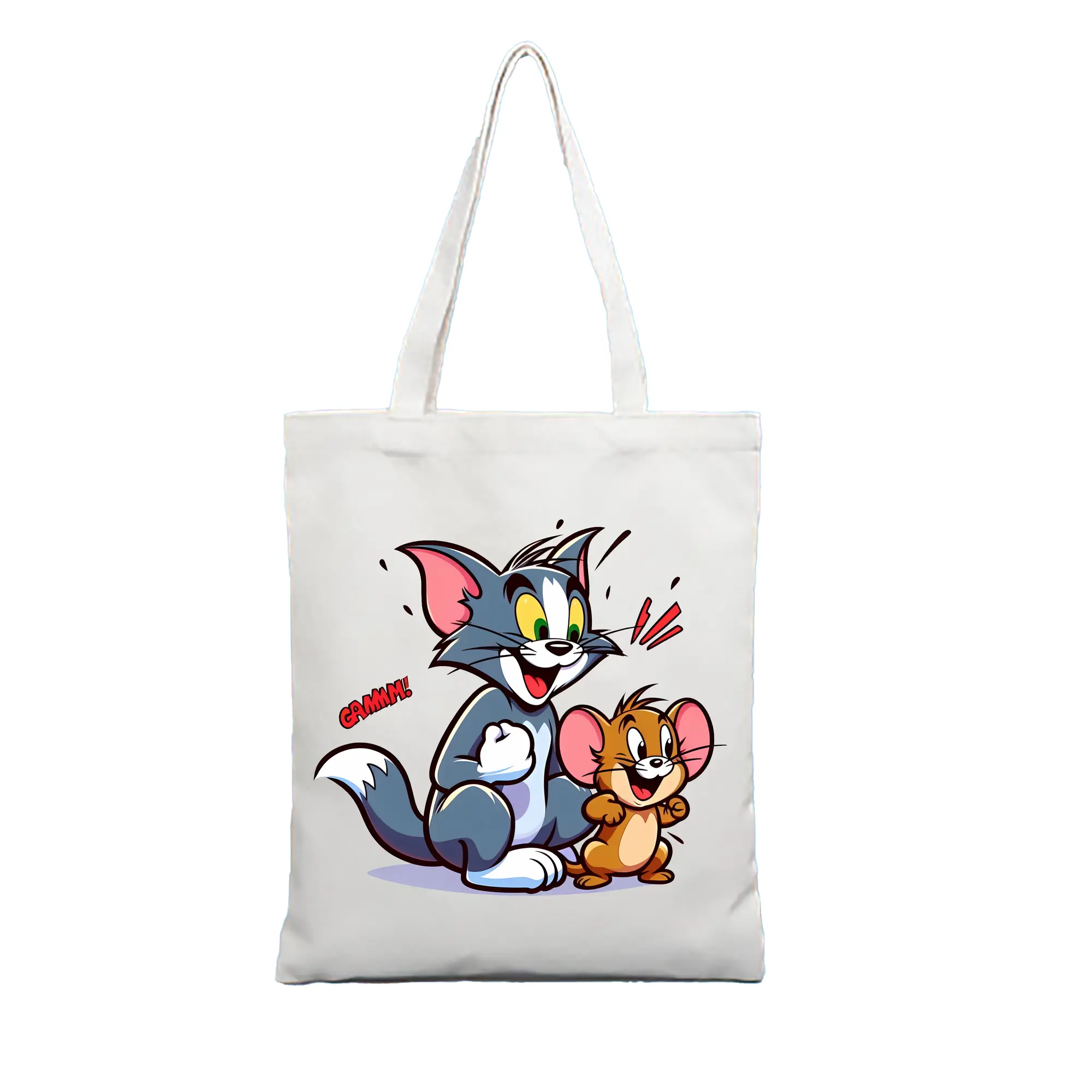 トムとジェリー グッズ ジェリー - 縦型キャンバス手提げバッグ（トートバッグ） ・ キャンバス素材 ・ ショッピング用 ・ 軽量 丈夫 お手入れ簡単