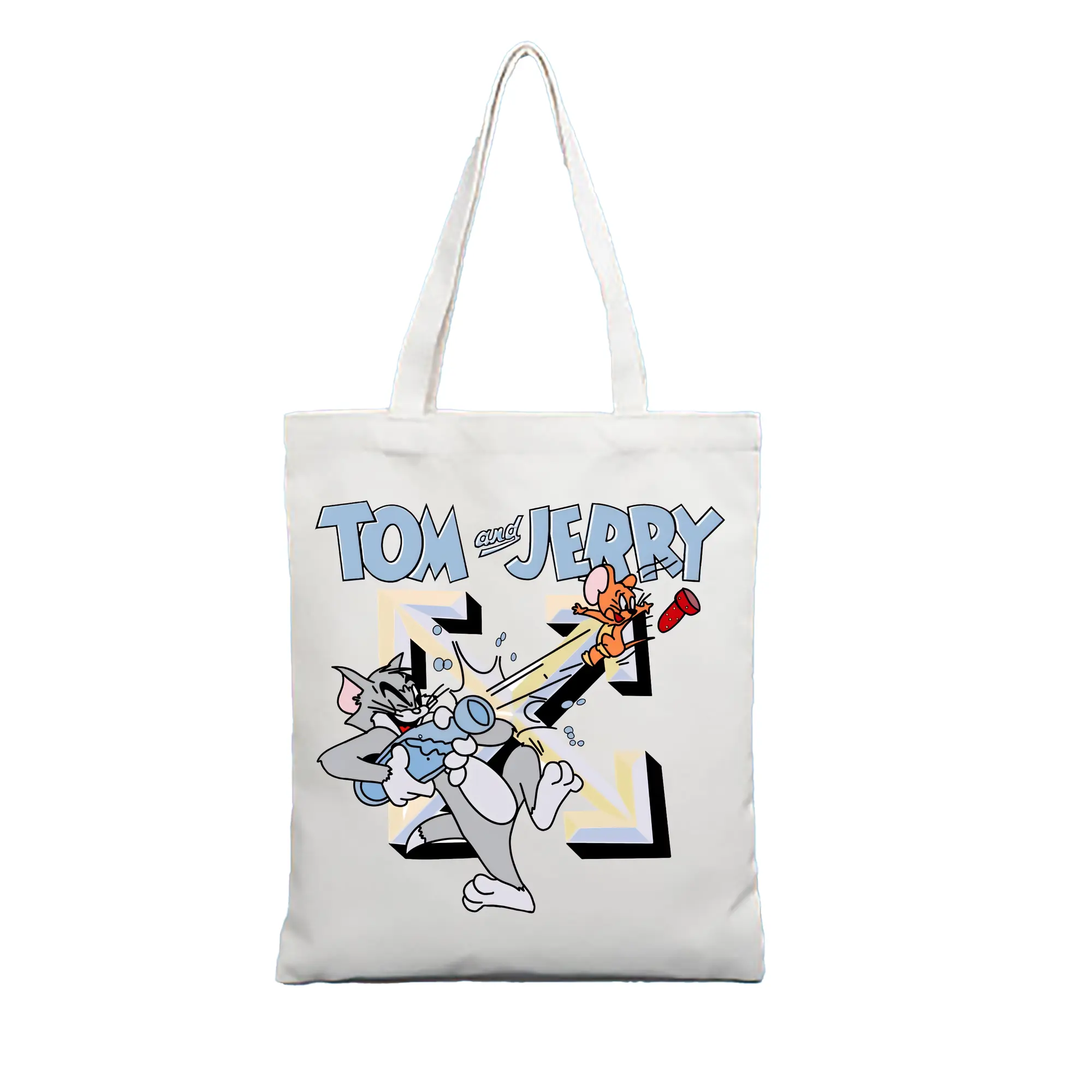 トムとジェリー グッズ ジェリー - 縦型キャンバス手提げバッグ（トートバッグ） ・ キャンバス素材 ・ ショッピング用 ・ 軽量 丈夫 お手入れ簡単