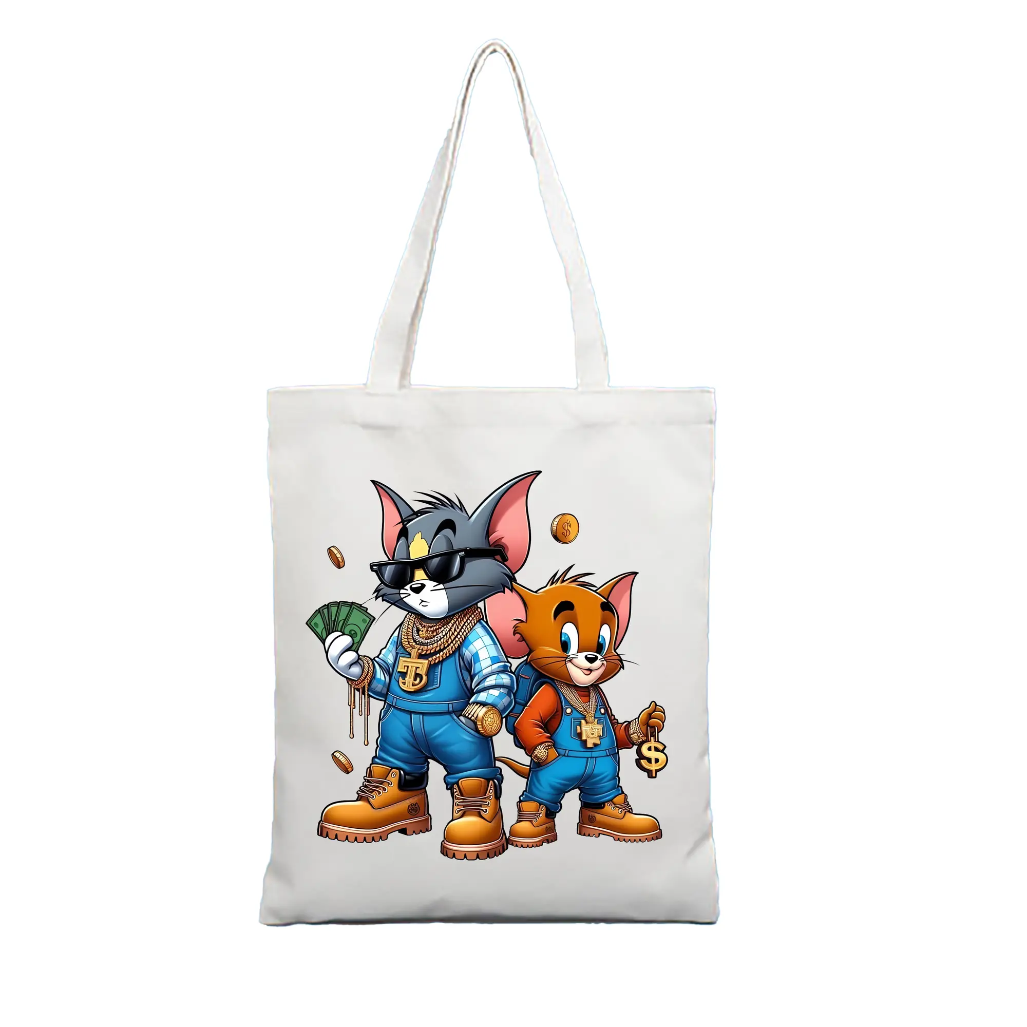 トムとジェリー グッズ ジェリー - 縦型キャンバス手提げバッグ（トートバッグ） ・ キャンバス素材 ・ ショッピング用 ・ 軽量 丈夫 お手入れ簡単