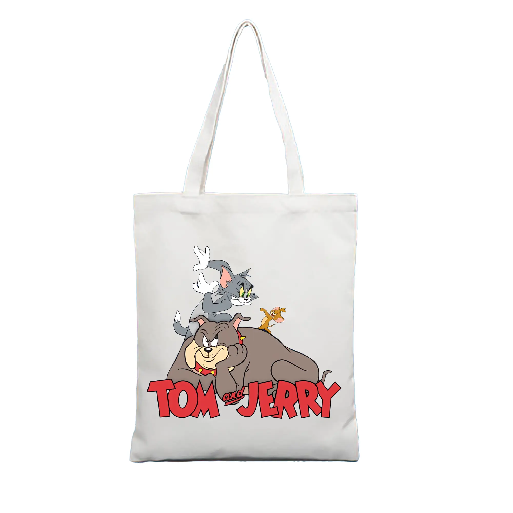 トムとジェリー グッズ スパイク - 縦型キャンバス手提げバッグ（トートバッグ） ・ キャンバス素材 ・ ショッピング用 ・ 軽量 丈夫 お手入れ簡単