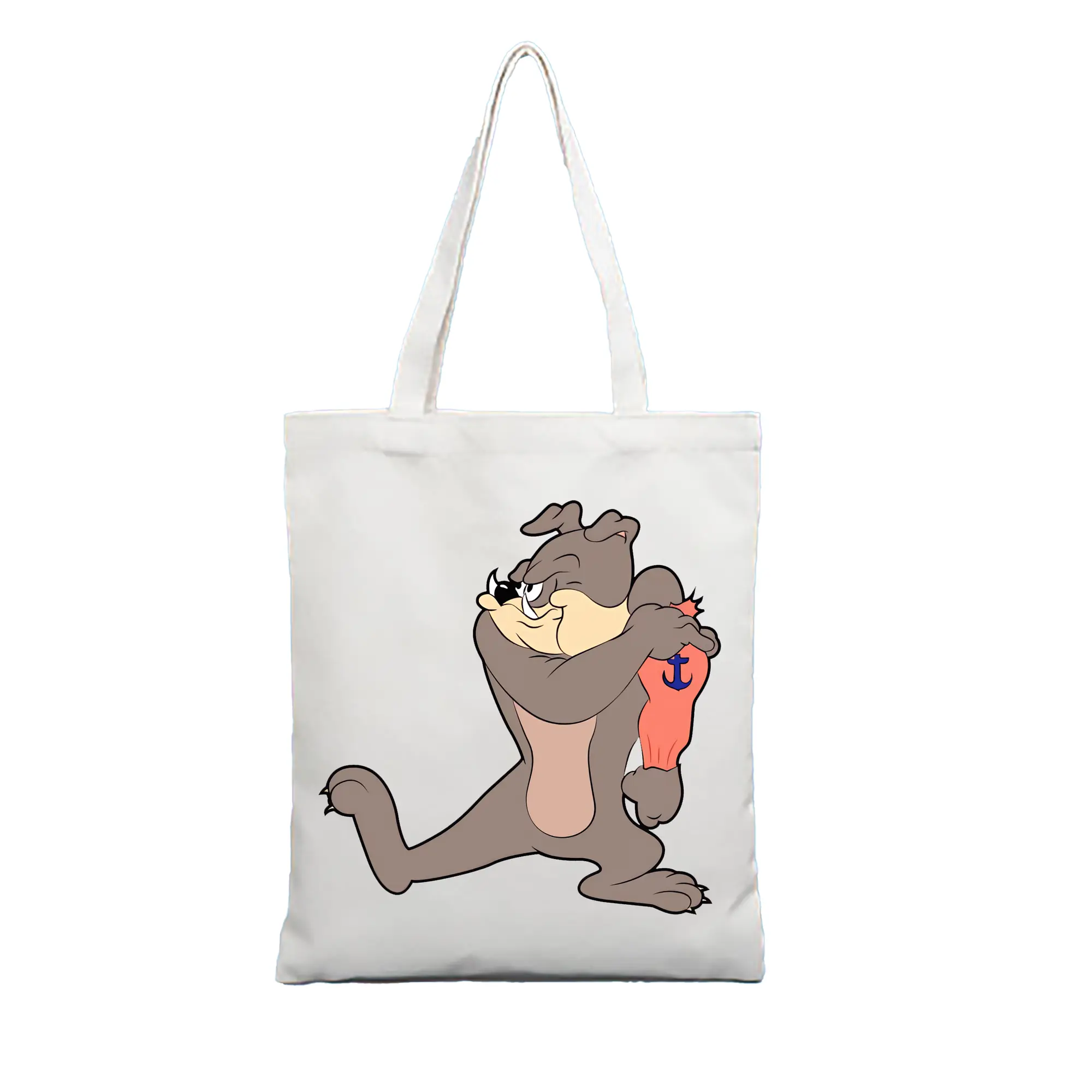 トムとジェリー グッズ スパイク - 縦型キャンバス手提げバッグ（トートバッグ） ・ キャンバス素材 ・ ショッピング用 ・ 軽量 丈夫 お手入れ簡単