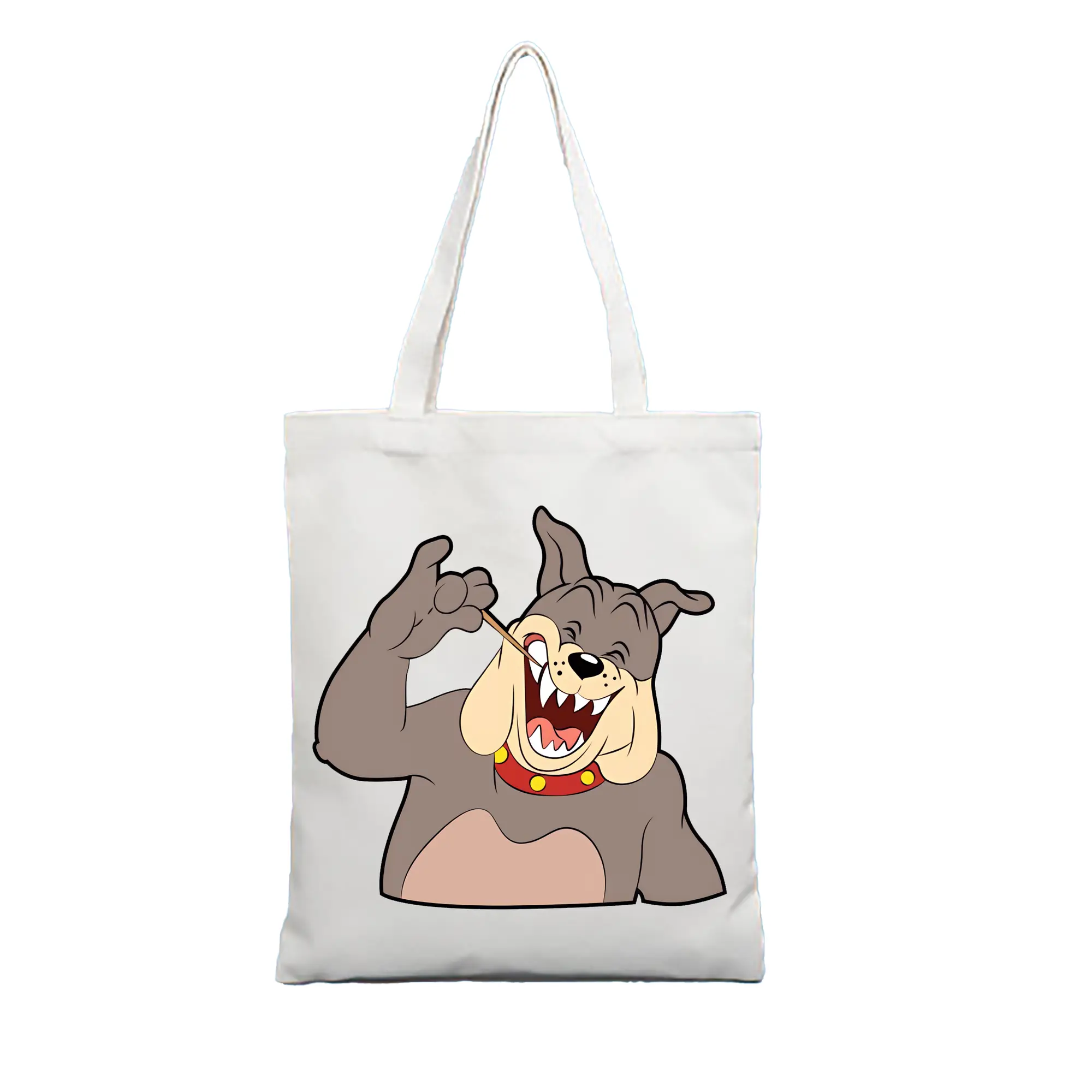 トムとジェリー グッズ スパイク - 縦型キャンバス手提げバッグ（トートバッグ） ・ キャンバス素材 ・ ショッピング用 ・ 軽量 丈夫 お手入れ簡単