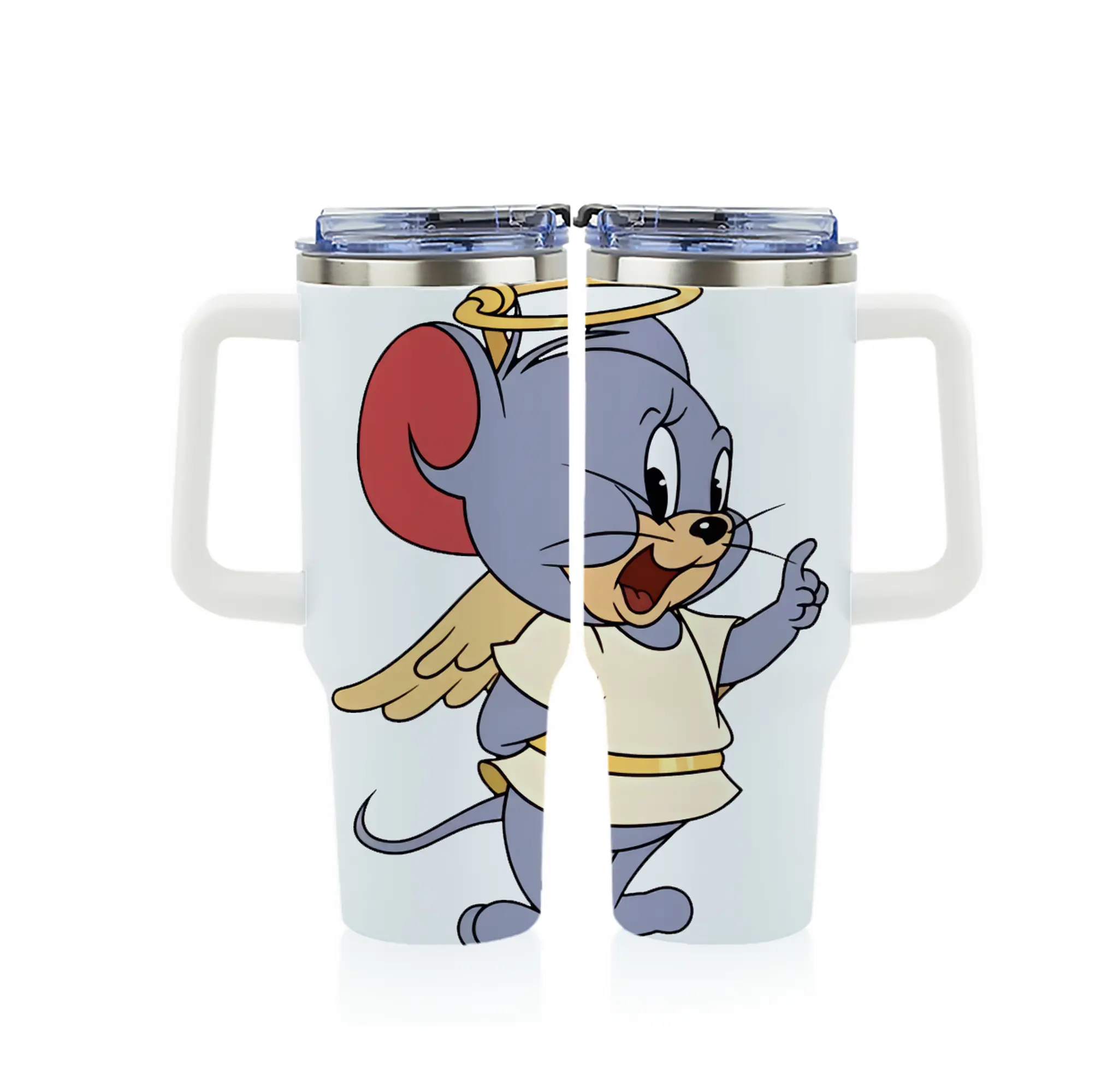 トムとジェリー グッズ タフィー - 1200mL フルプリント車用タンブラー ・ 304ステンレス 内側 ・ 201ステンレス 外側 ・ 保温 保冷 ・ 通勤 ドライブ アウトドア用