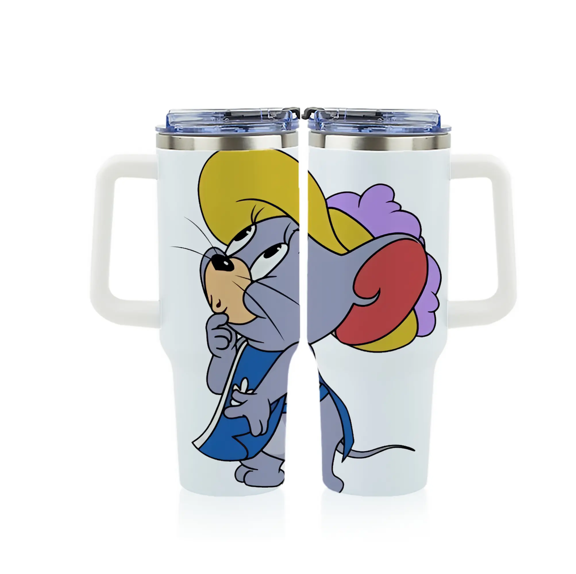 トムとジェリー グッズ タフィー - 1200mL フルプリント車用タンブラー ・ 304ステンレス 内側 ・ 201ステンレス 外側 ・ 保温 保冷 ・ 通勤 ドライブ アウトドア用