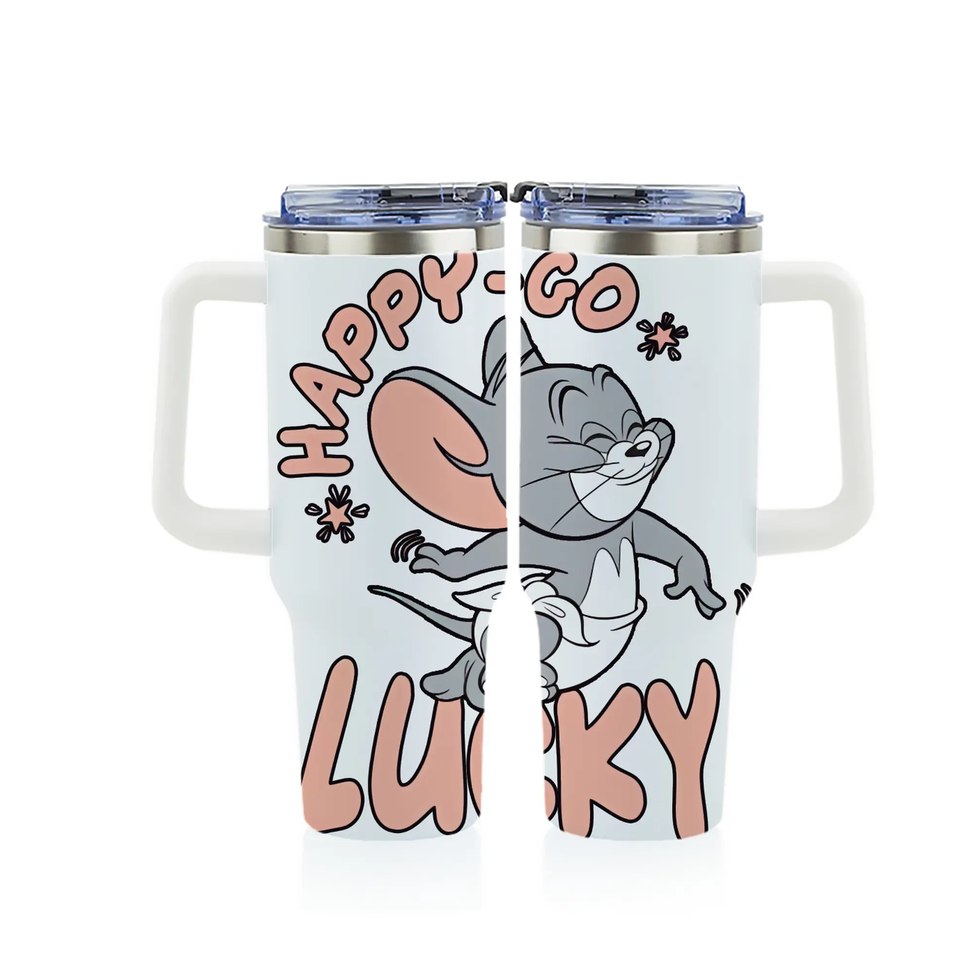 トムとジェリー グッズ タフィー - 1200mL フルプリント車用タンブラー ・ 304ステンレス 内側 ・ 201ステンレス 外側 ・ 保温 保冷 ・ 通勤 ドライブ アウトドア用