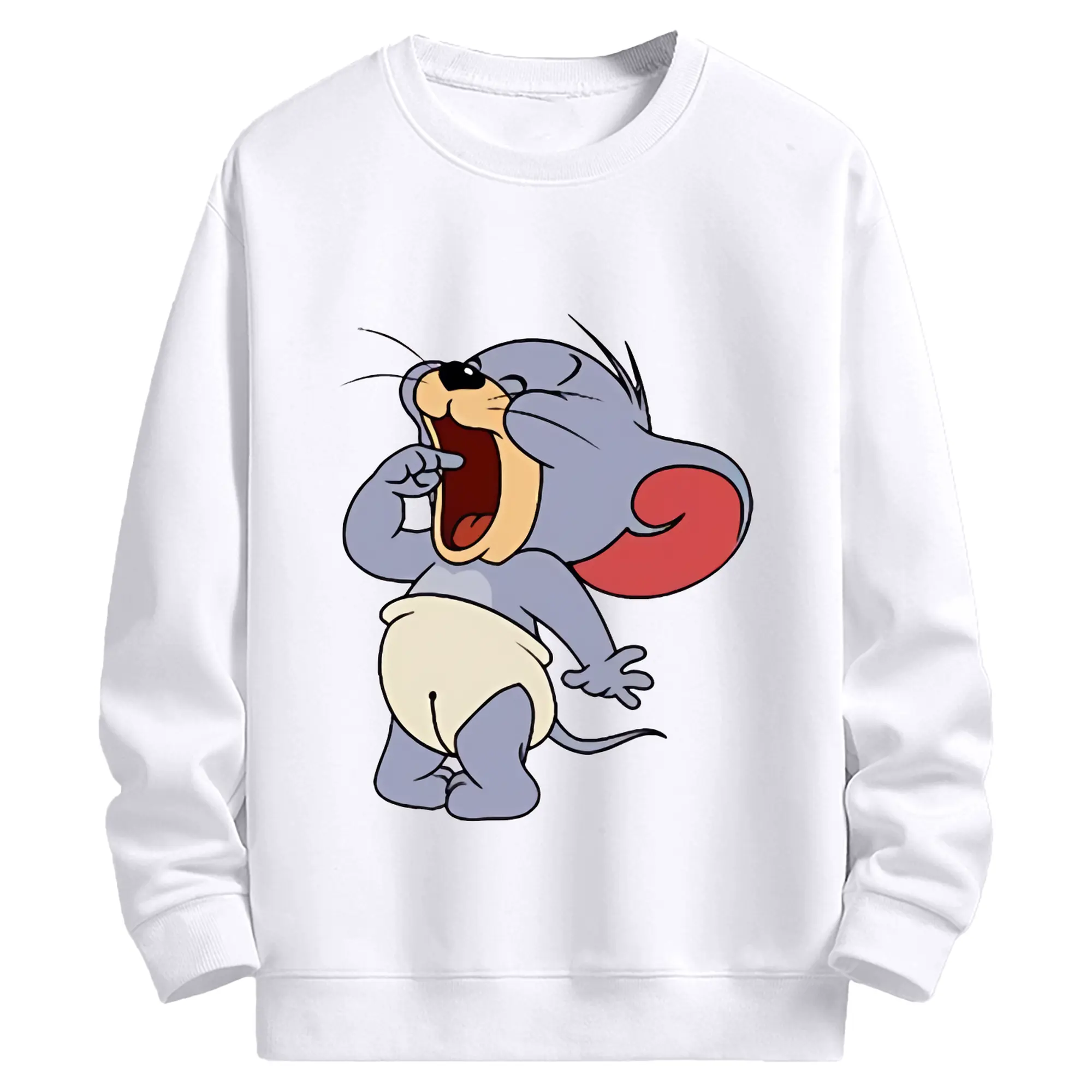 トムとジェリー グッズ タフィー - 高品質 クルーネック スウェット ・ コットン59％ ポリエステル41％ ・ ユニセックス 長袖 トレーナー ・ カジュアル デイリー スポーツ 散歩用