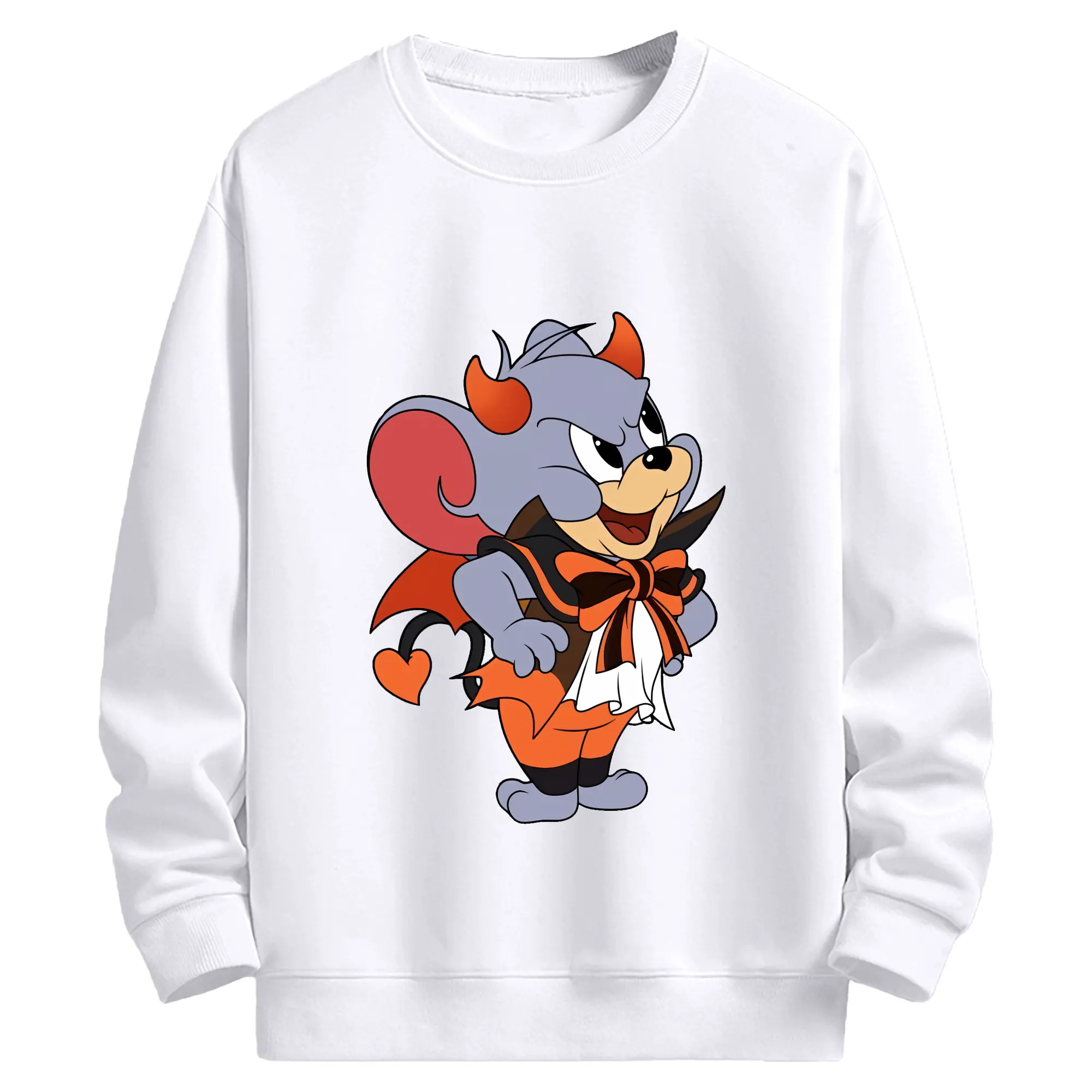 トムとジェリー グッズ タフィー - 高品質 クルーネック スウェット ・ コットン59％ ポリエステル41％ ・ ユニセックス 長袖 トレーナー ・ カジュアル デイリー スポーツ 散歩用