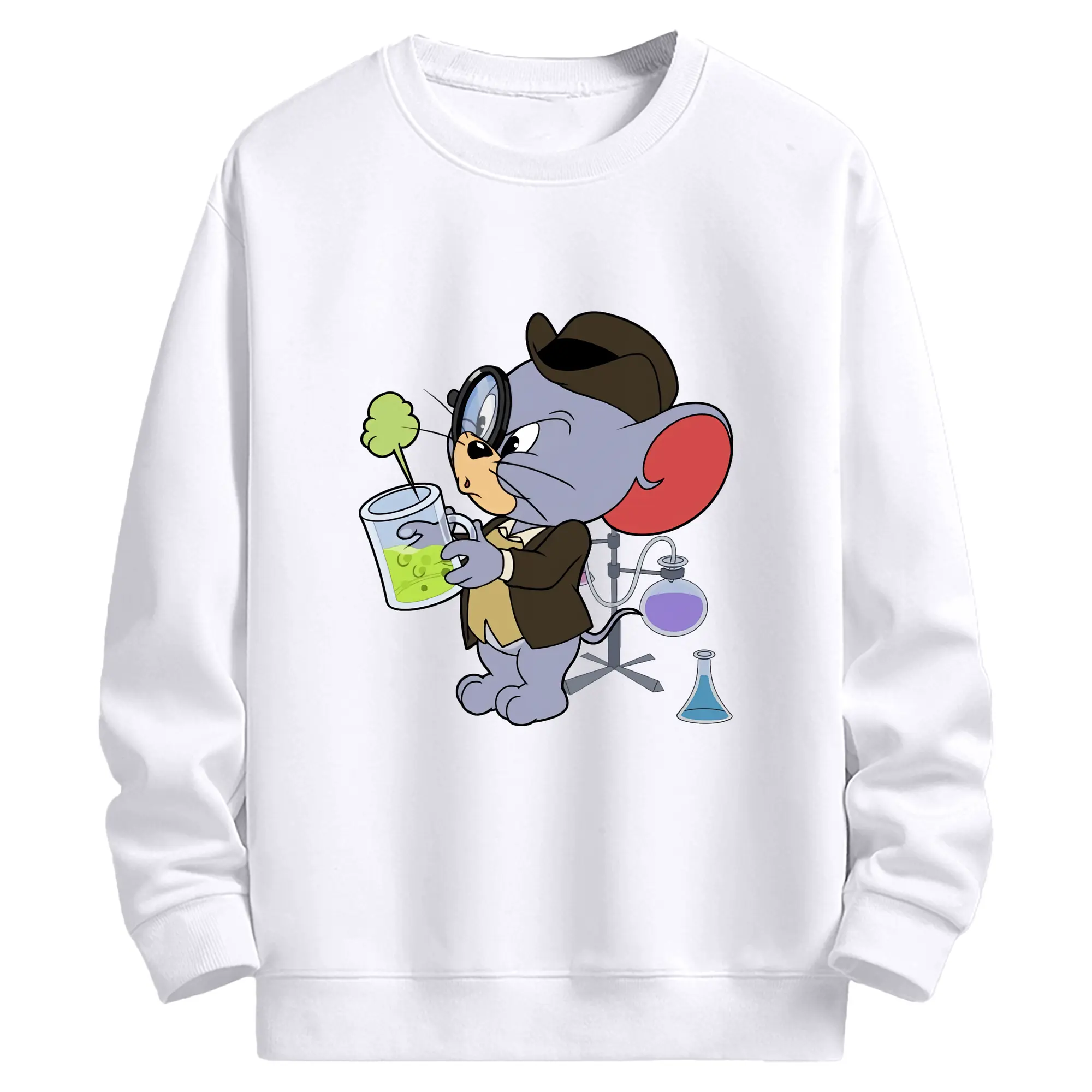 トムとジェリー グッズ タフィー - 高品質 クルーネック スウェット ・ コットン59％ ポリエステル41％ ・ ユニセックス 長袖 トレーナー ・ カジュアル デイリー スポーツ 散歩用